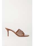 gianvito rossi 70 leather trimmed fishnet mules