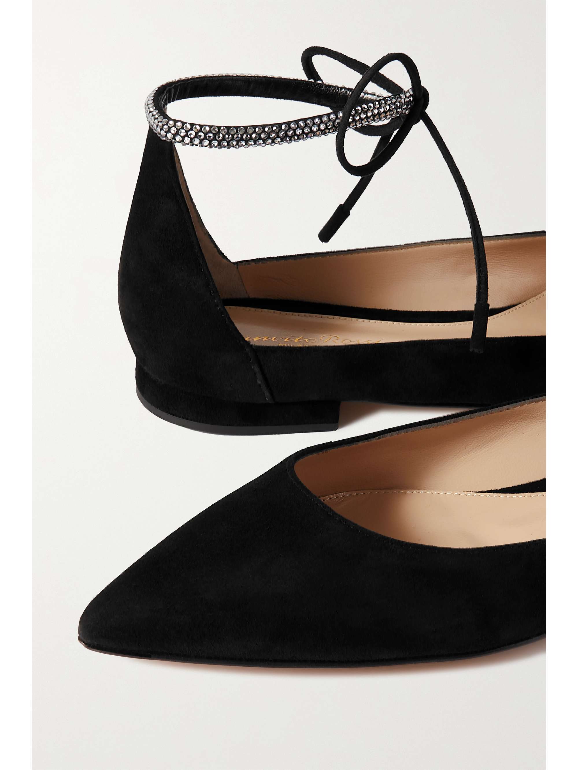 black suede pointed toe flats