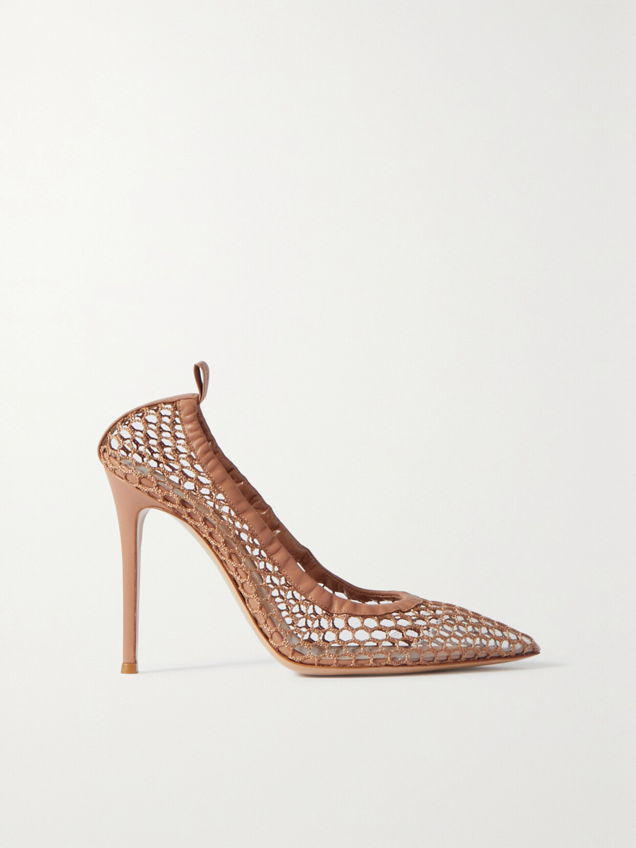 GIANVITO ROSSI 105 LEATHER-TRIMMED FISHNET PUMPS