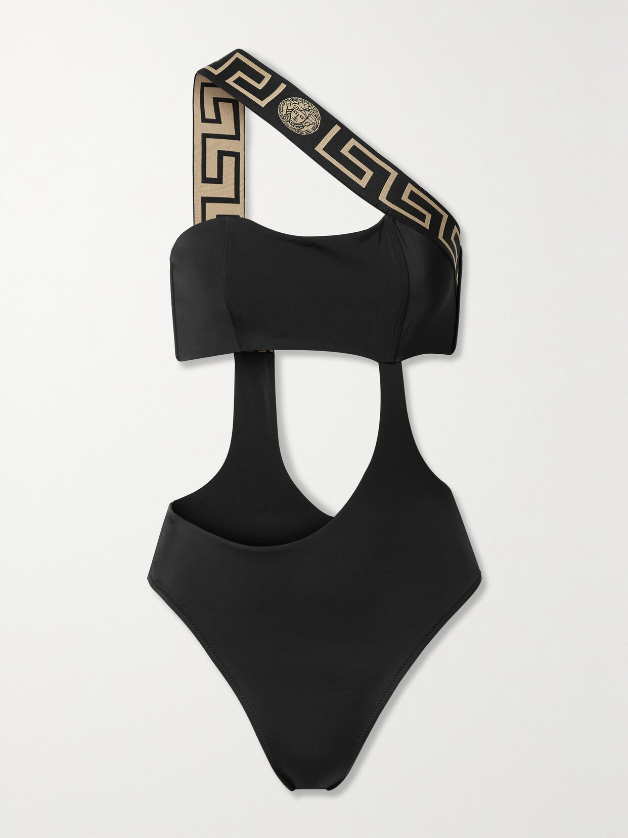 Shop Versace One-shoulder Cutout Swimsuit In Black