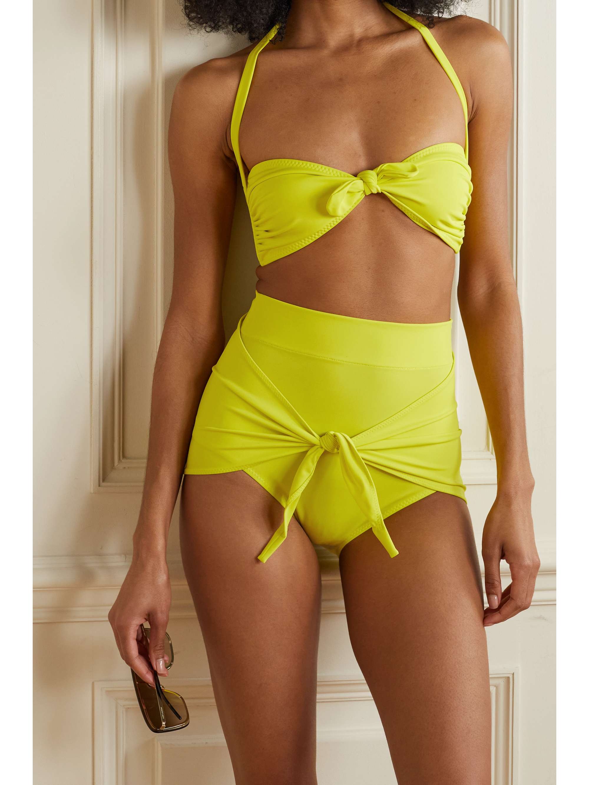 yellow tie front bikini top
