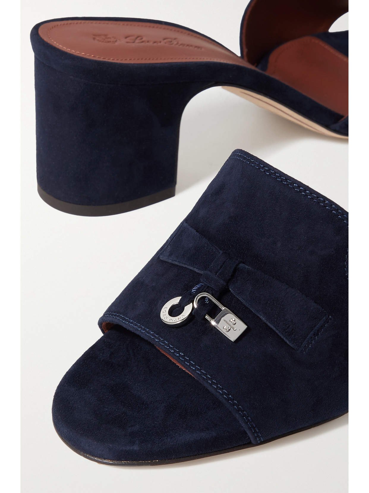 Shop Loro Piana Summer Charms Embellished Suede Mules In Navy