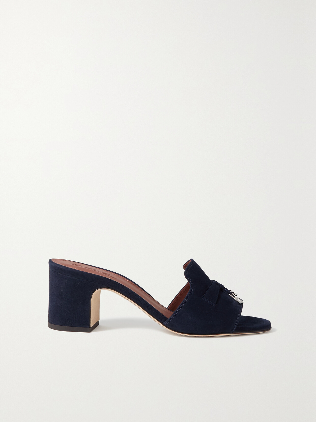 Loro Piana Summer Charms Embellished Suede Mules In Navy