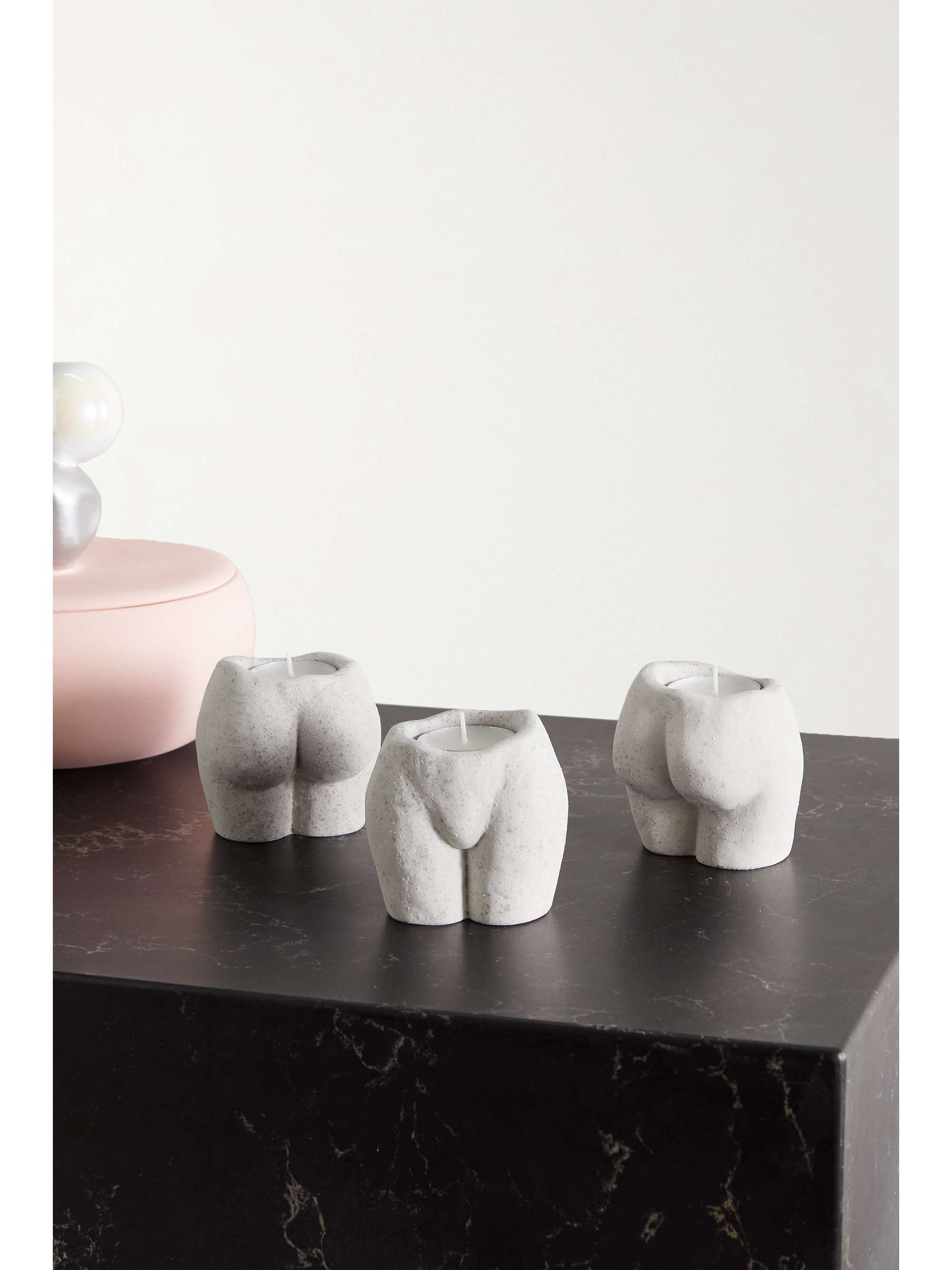 ANISSA KERMICHE Rock Bottom set of three ceramic tea light holders
