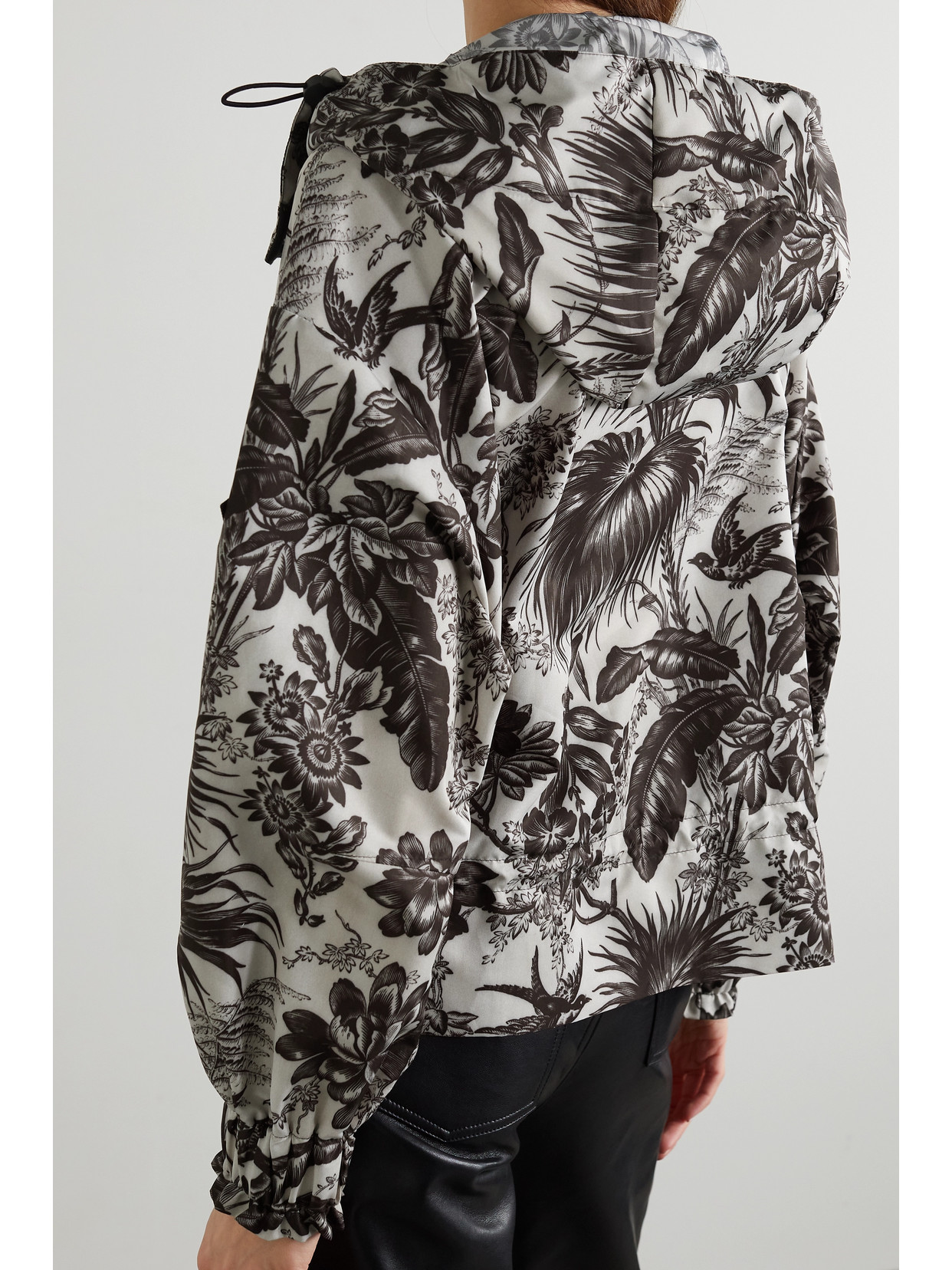 Moncler Albireo Hooded Floral-print Shell Jacket In Black
