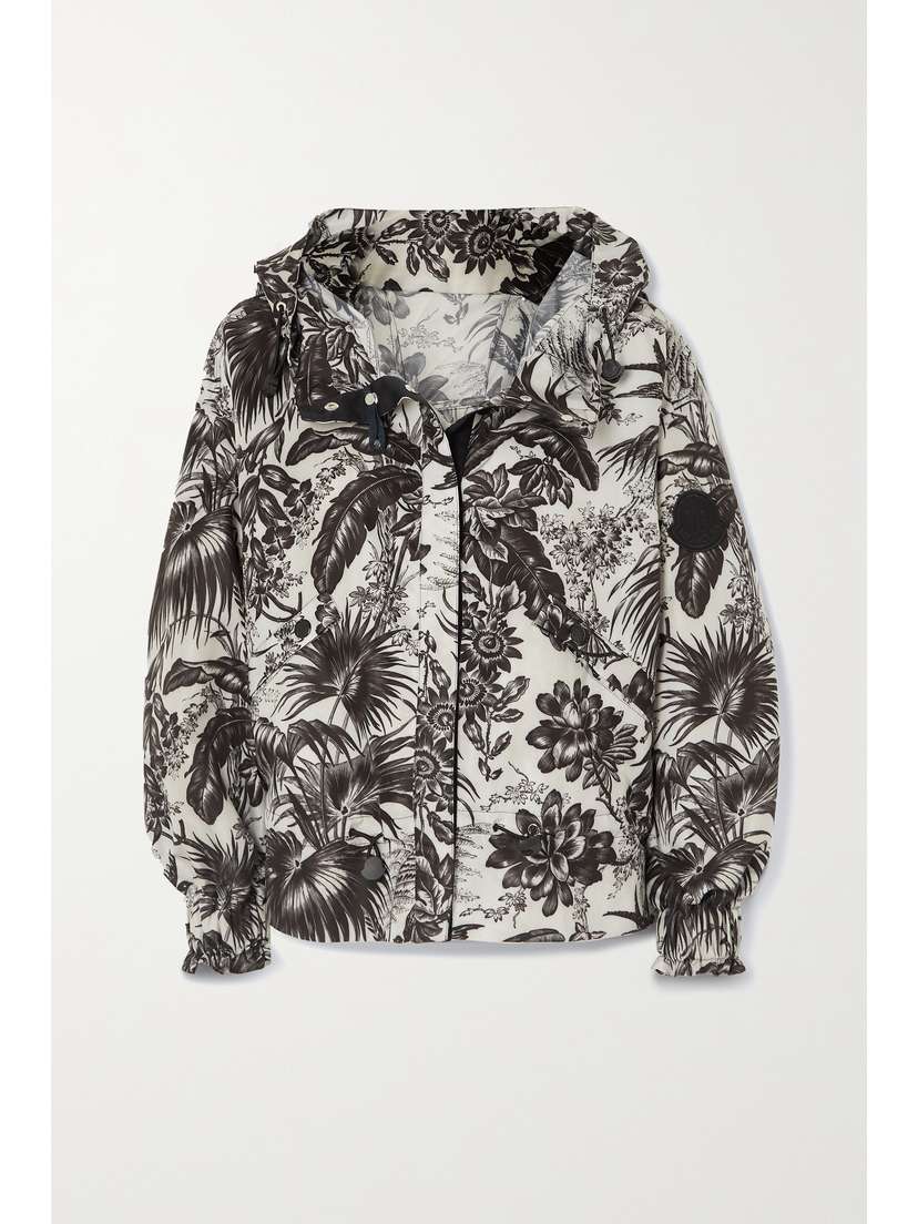 Moncler Albireo Hooded Floral-print Shell Jacket