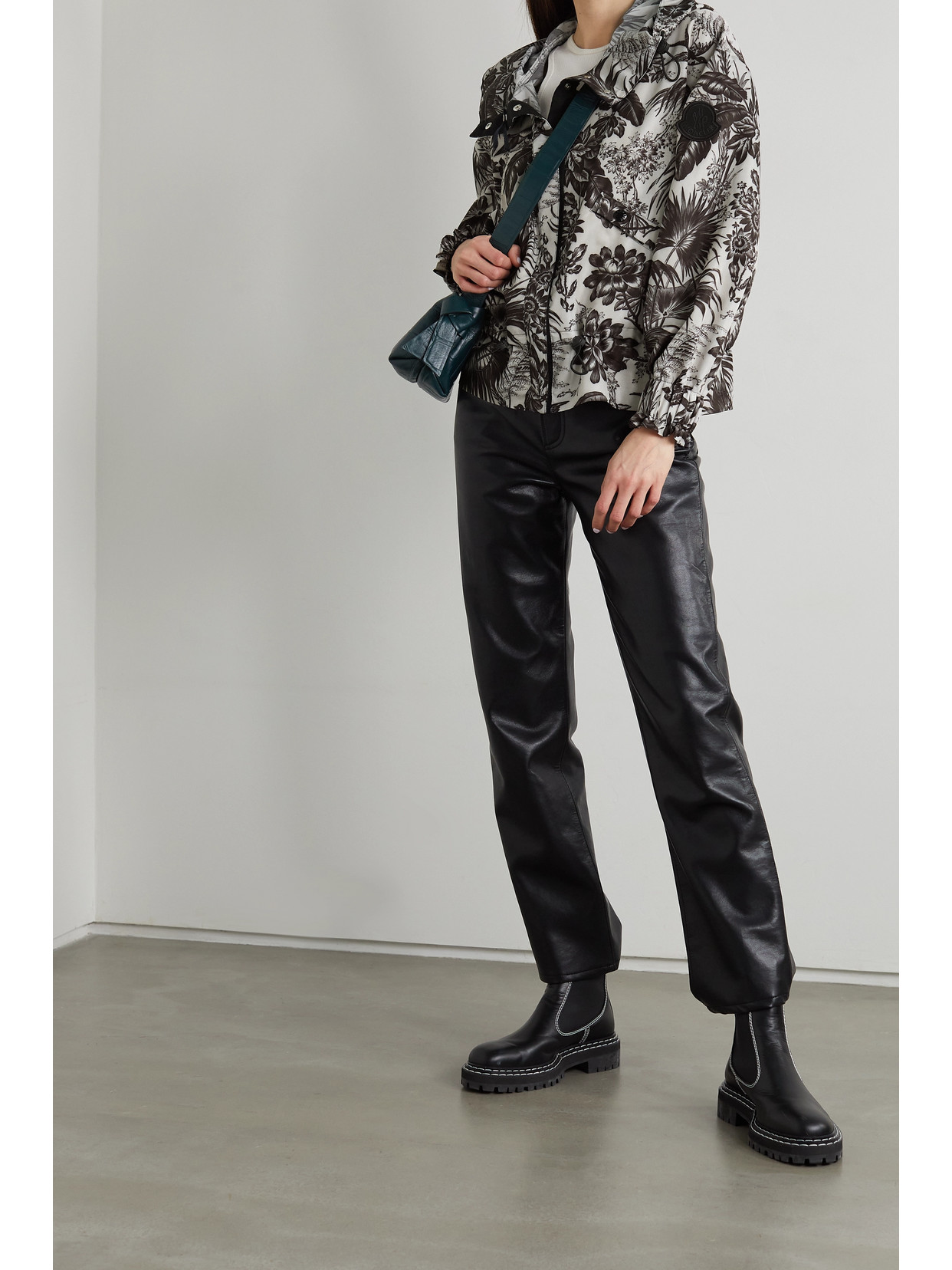 Moncler Albireo Hooded Floral-print Shell Jacket In Black