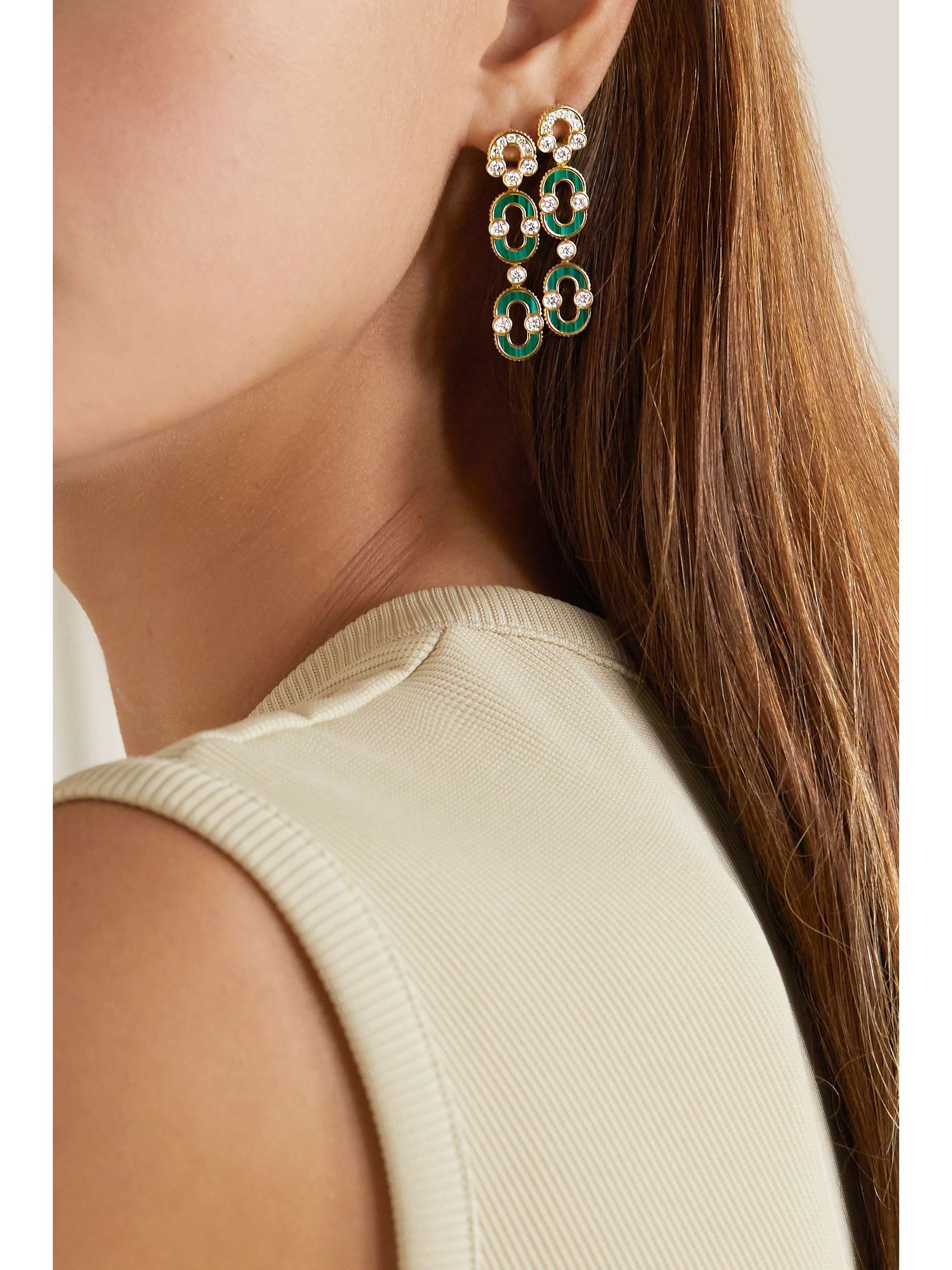 VILTIER + NET SUSTAIN Magnetic Duo Ohrringe aus 18-Karat Gold mit Malachiten und Diamanten