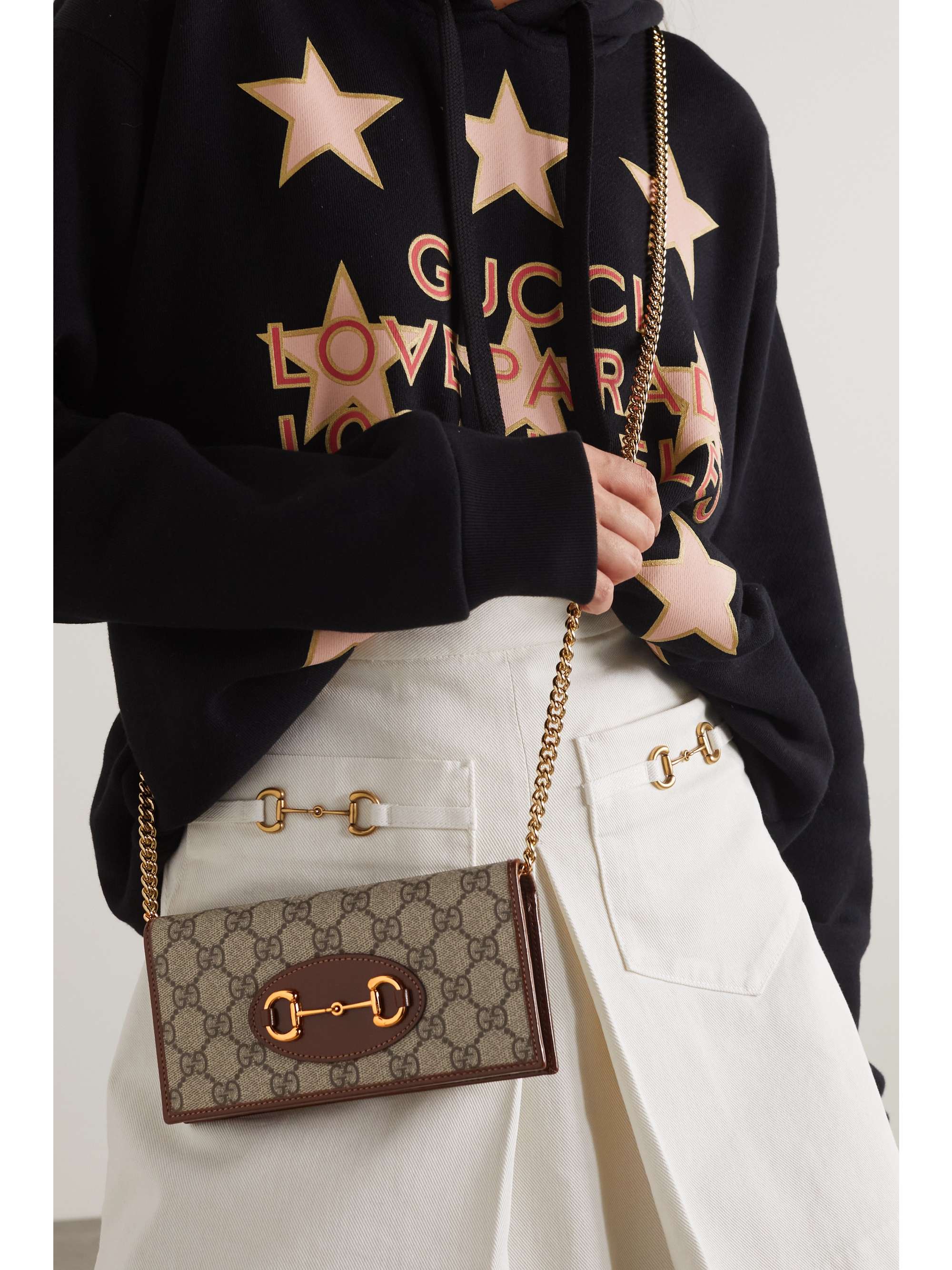 GUCCI Horsebit 1955 leather-trimmed printed coated-canvas shoulder bag