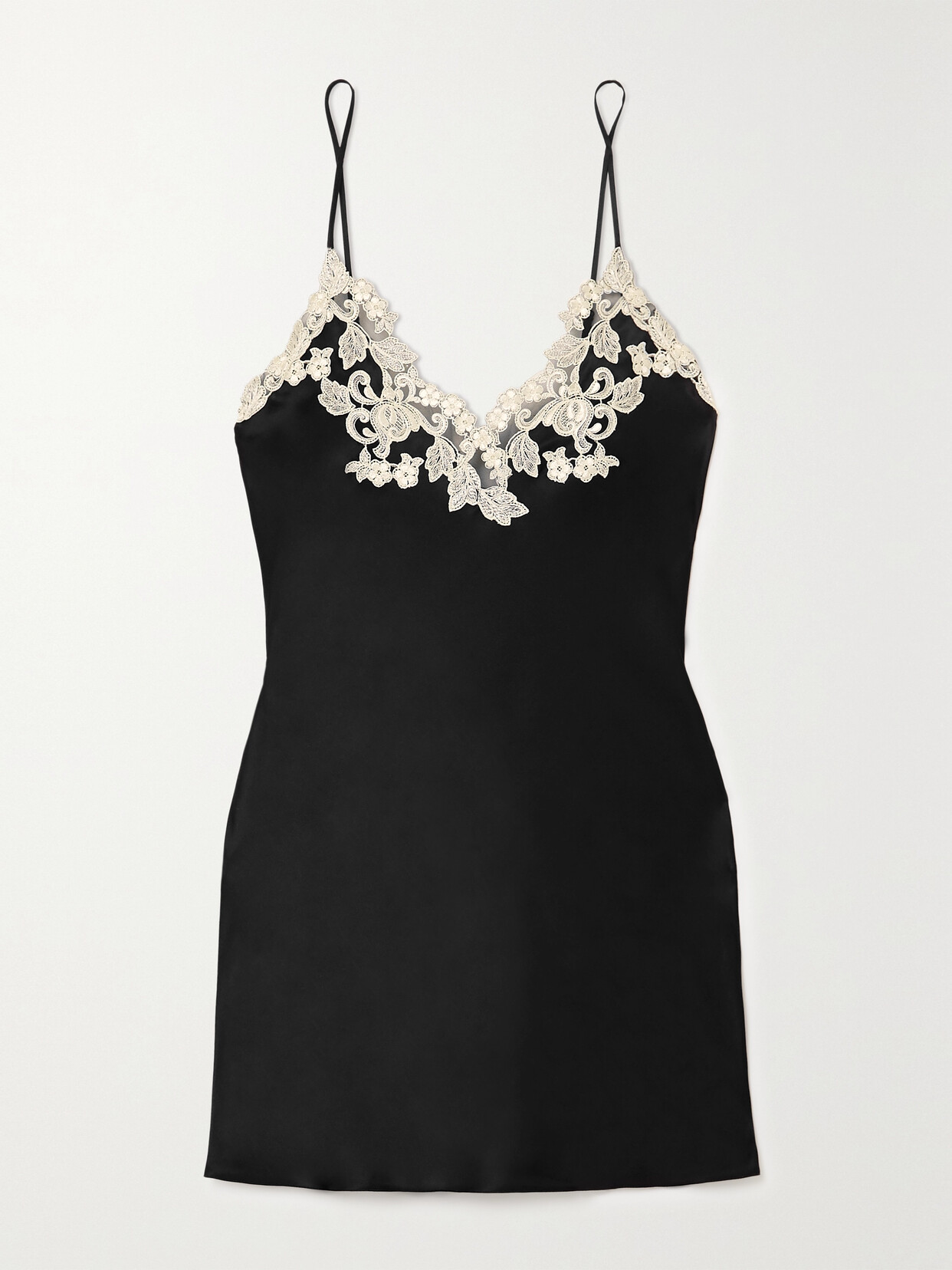 La Perla Maison Embroidered Lace-trimmed Silk-satin Chemise - Black