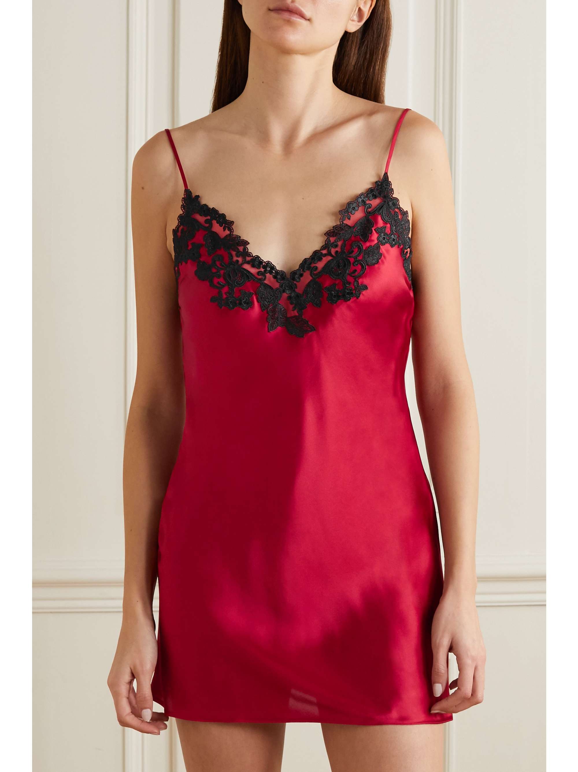 Maison embroidered lace-trimmed silk-satin chemise