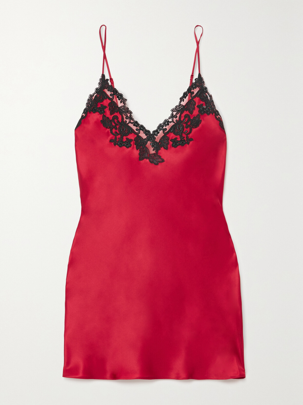 LA PERLA MAISON EMBROIDERED LACE-TRIMMED SILK-SATIN CHEMISE