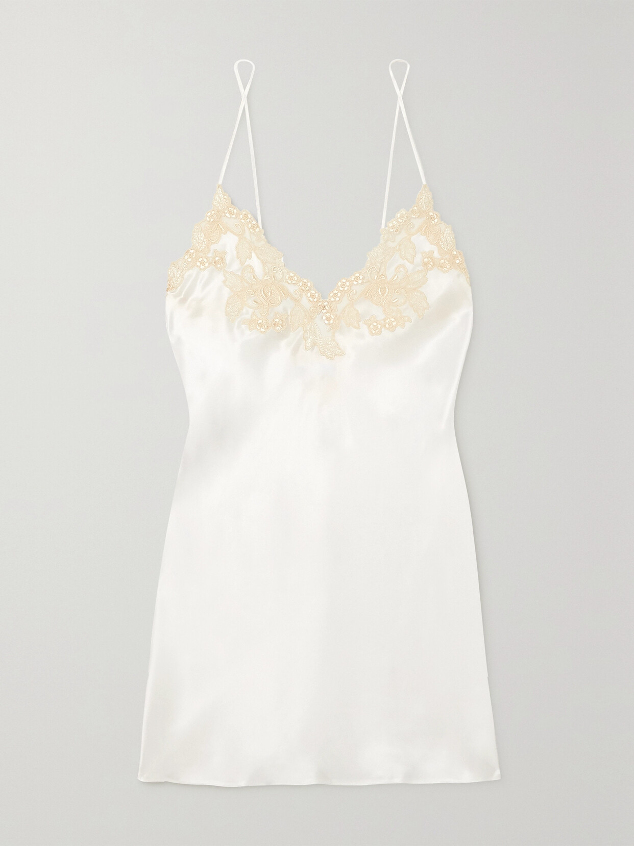 La Perla Lace-trimmed Silk-charmeuse Chemise - Cream