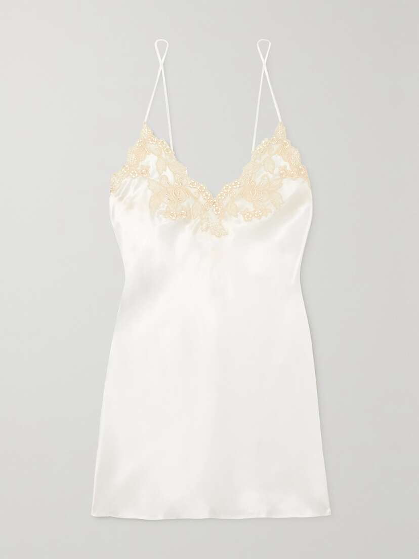 La Perla Lace-trimmed Silk-charmeuse Chemise