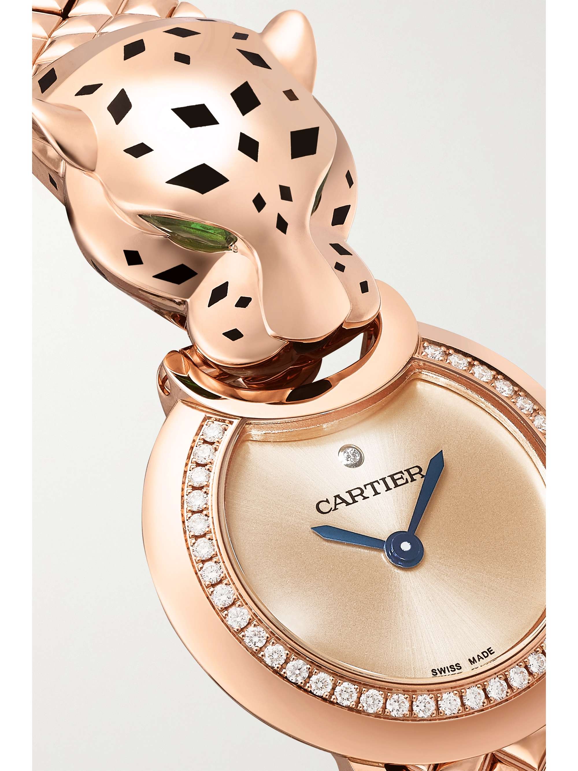 CARTIER Panthère de Cartier 23.6mm small 18-karat rose gold, lacquer, diamond and tsavorite watch