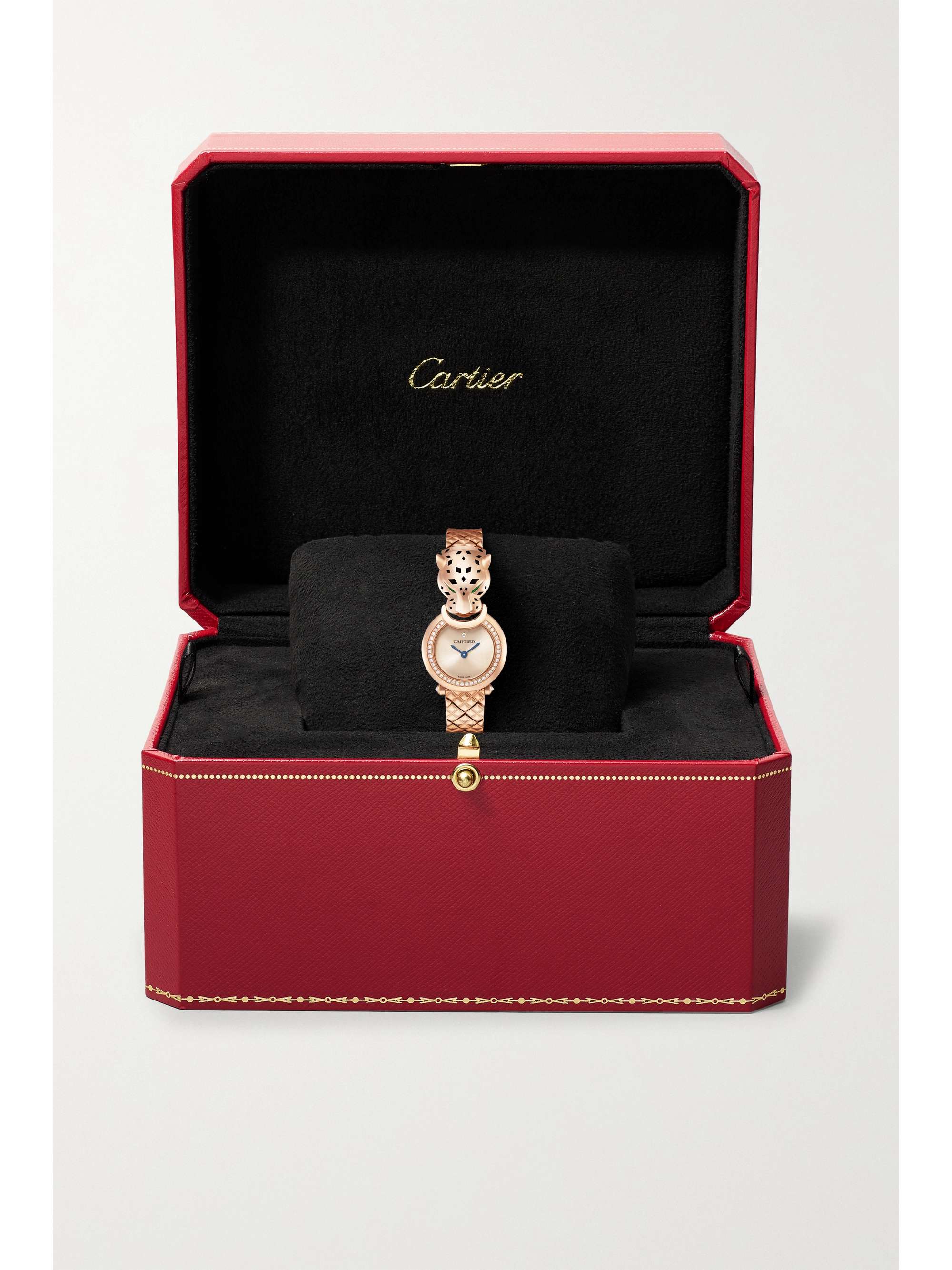 CARTIER Panthère de Cartier 23.6mm small 18-karat rose gold, lacquer, diamond and tsavorite watch