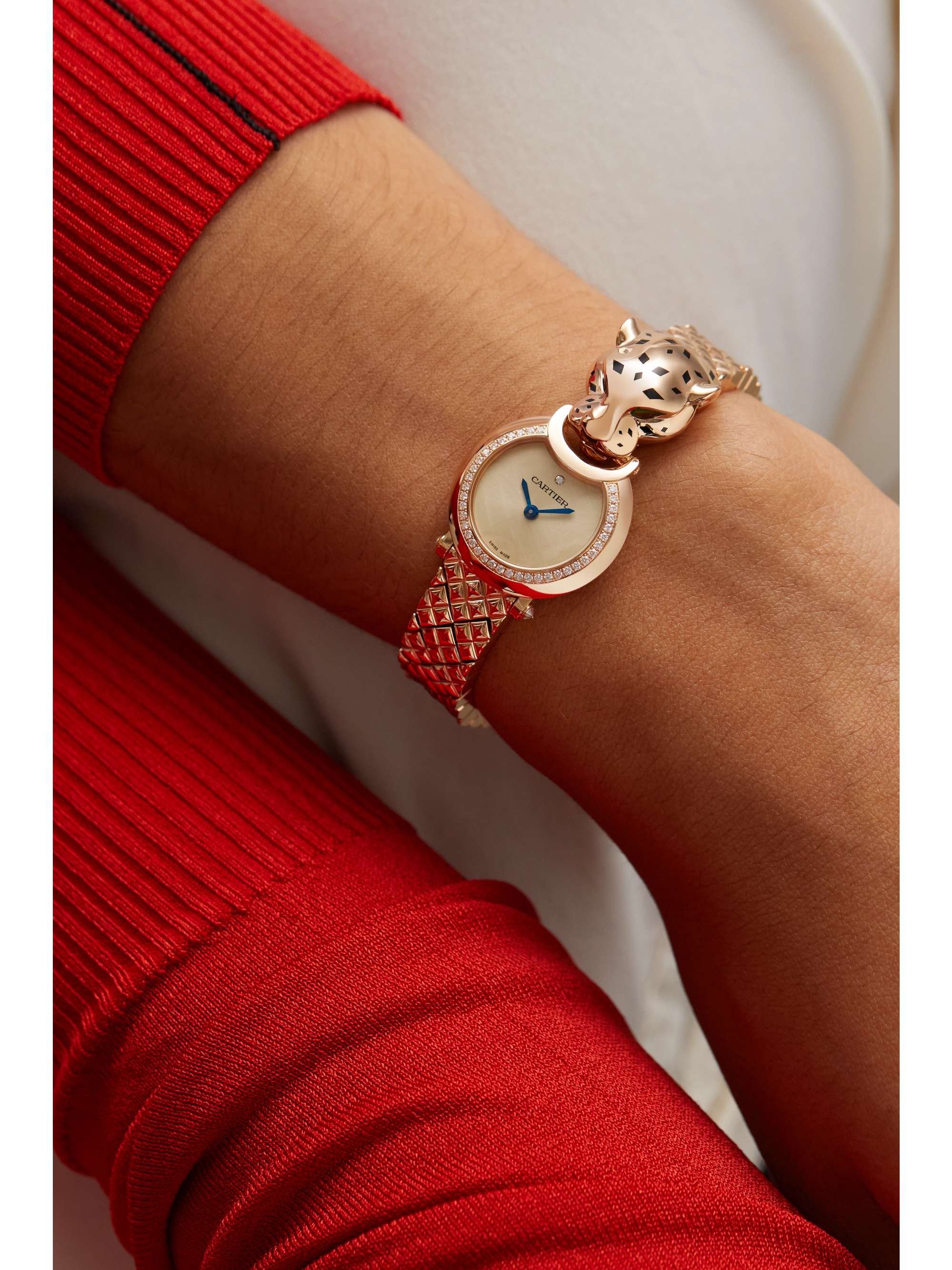 CARTIER Panthère de Cartier 23.6mm small 18-karat rose gold, lacquer, diamond and tsavorite watch