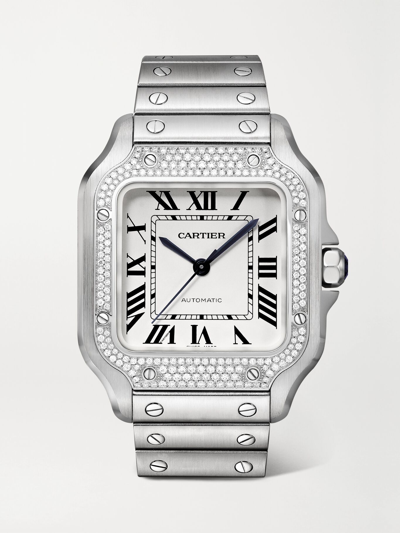Gold Santos de Cartier automatic 35.1mm stainless steel and diamond watch | CARTIER | NET-A-PORTER