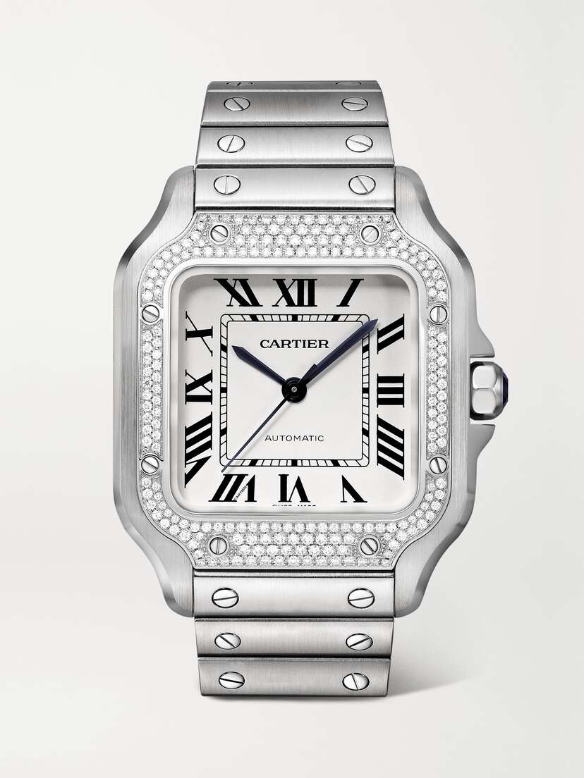 Cartier Santos De Automatic 35.1mm Stainless Steel And Diamond Watch