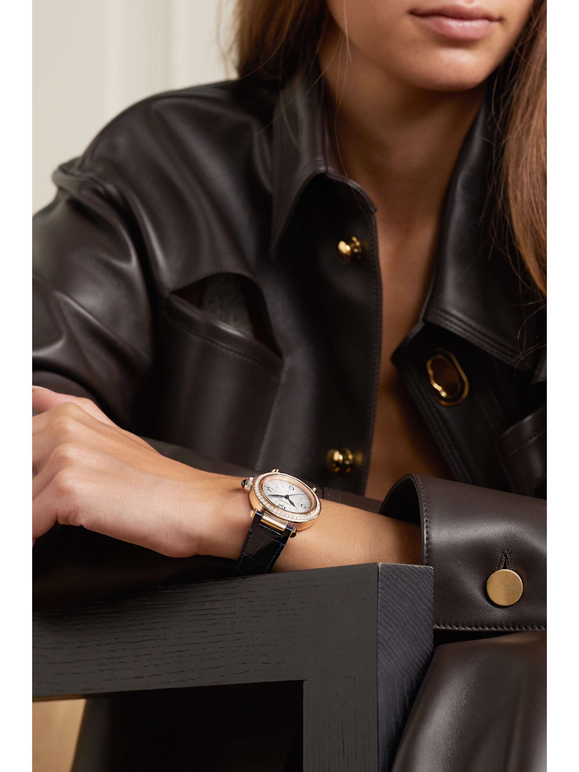 CARTIER Pasha de Cartier Automatic 35mm 18-karat rose gold, alligator and diamond watch