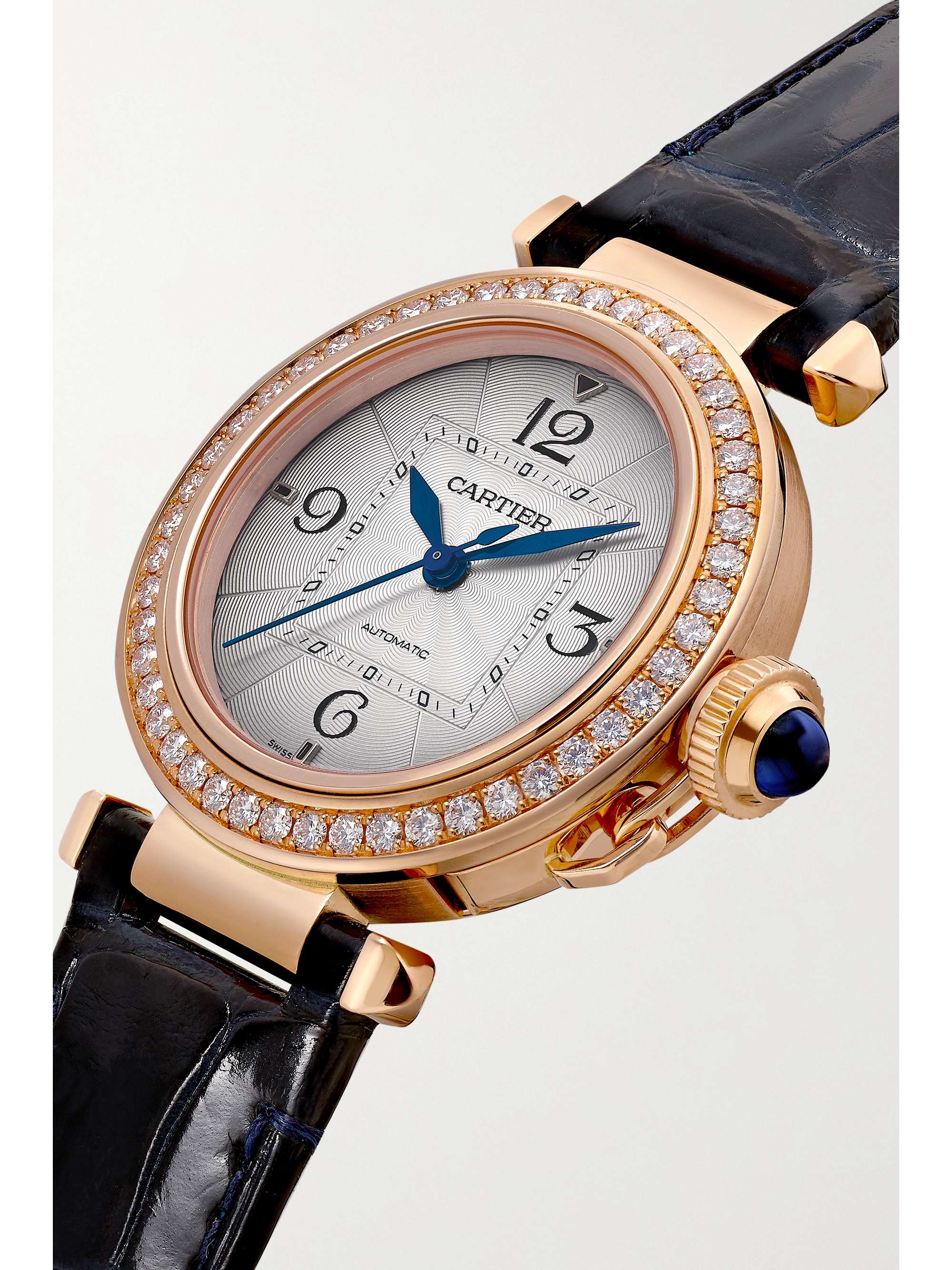 CARTIER Pasha de Cartier Automatic 35mm 18-karat rose gold, alligator and diamond watch
