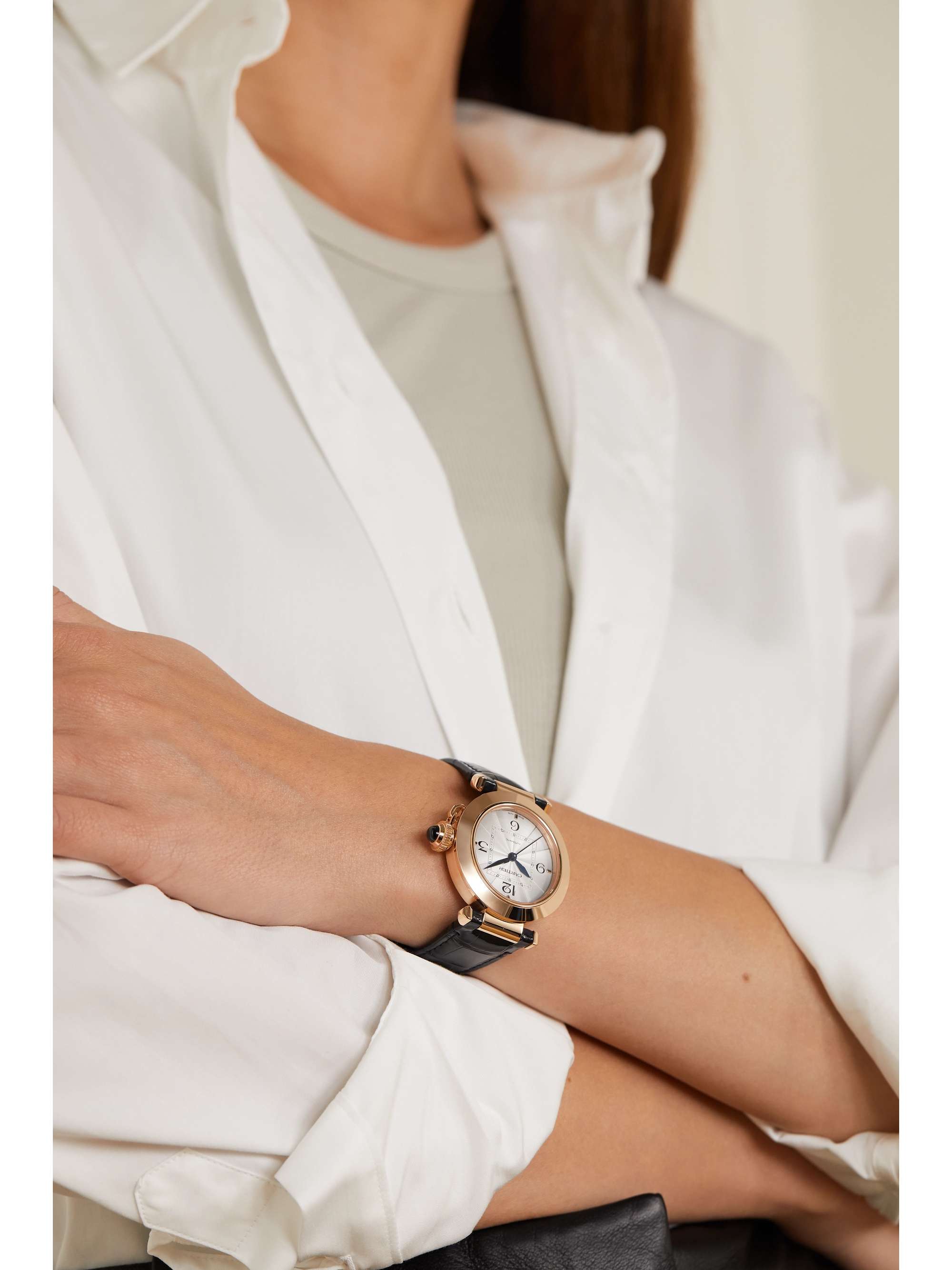 CARTIER Pasha de Cartier Automatic 35mm 18-karat rose gold and alligator watch