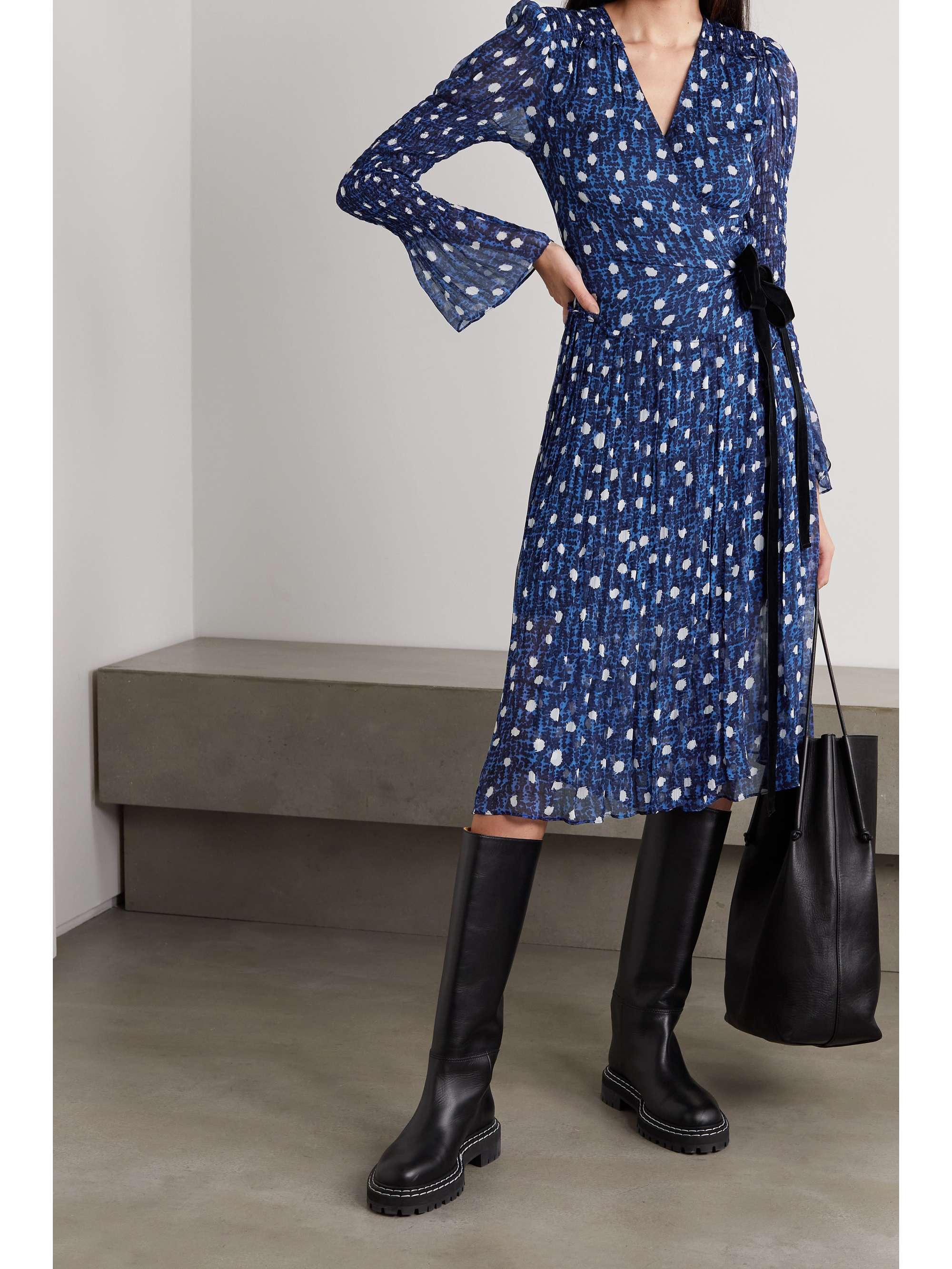 DIANE VON FURSTENBERG Ani velvet-trimmed printed chiffon wrap dress
