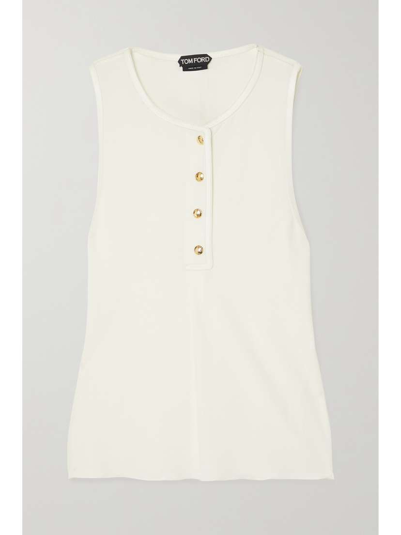 Tom Ford Leather-trimmed Stretch-jersey Tank