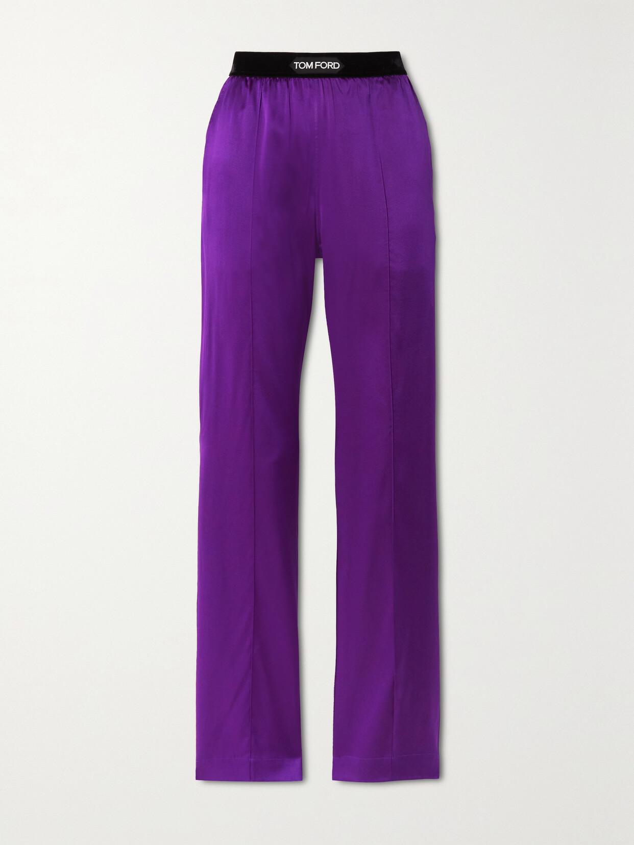 Tom Ford Velvet-trimmed Stretch-silk Satin Pants In Purple