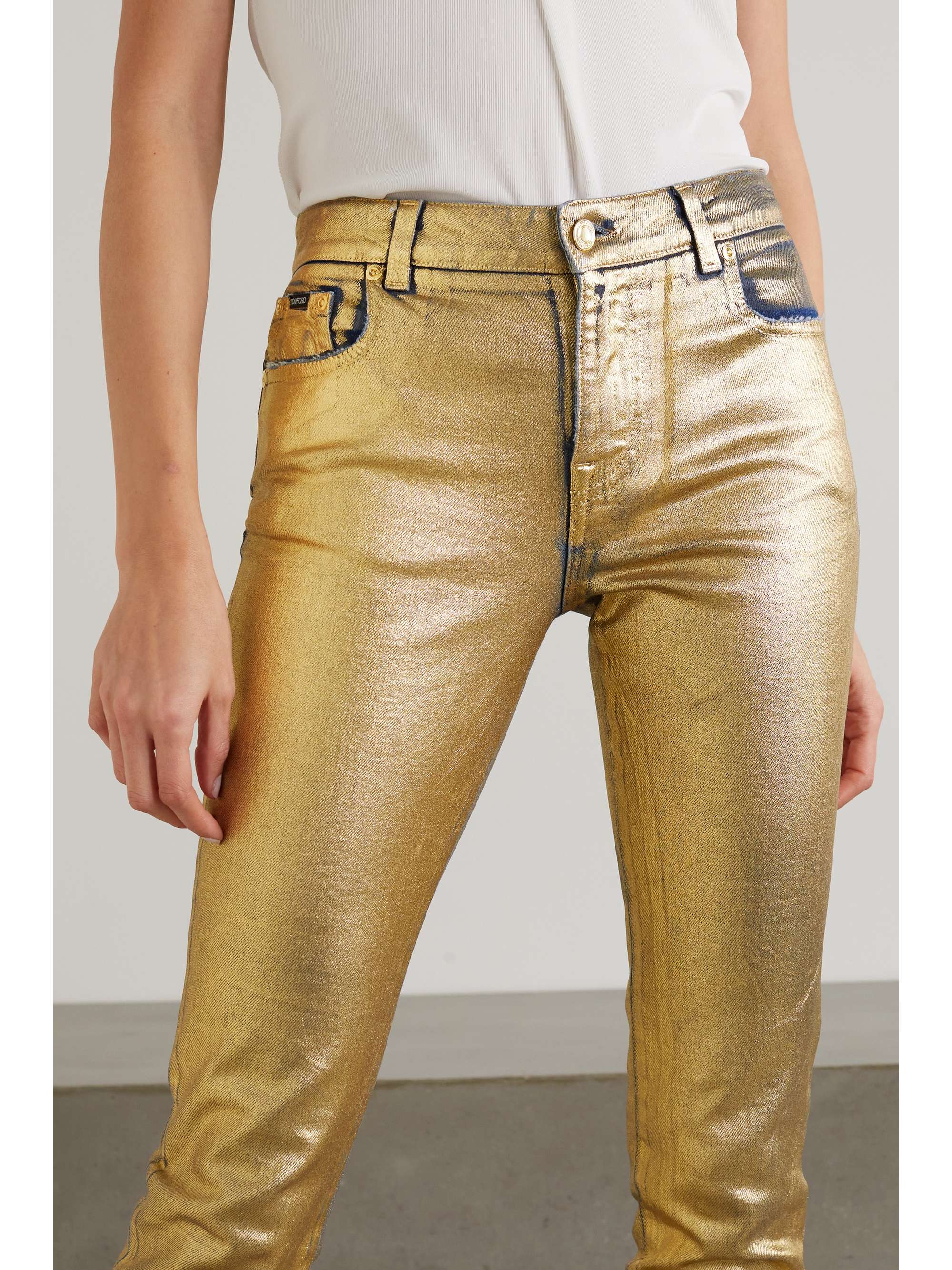 TOM FORD Metallic coated mid-rise skinny jeans