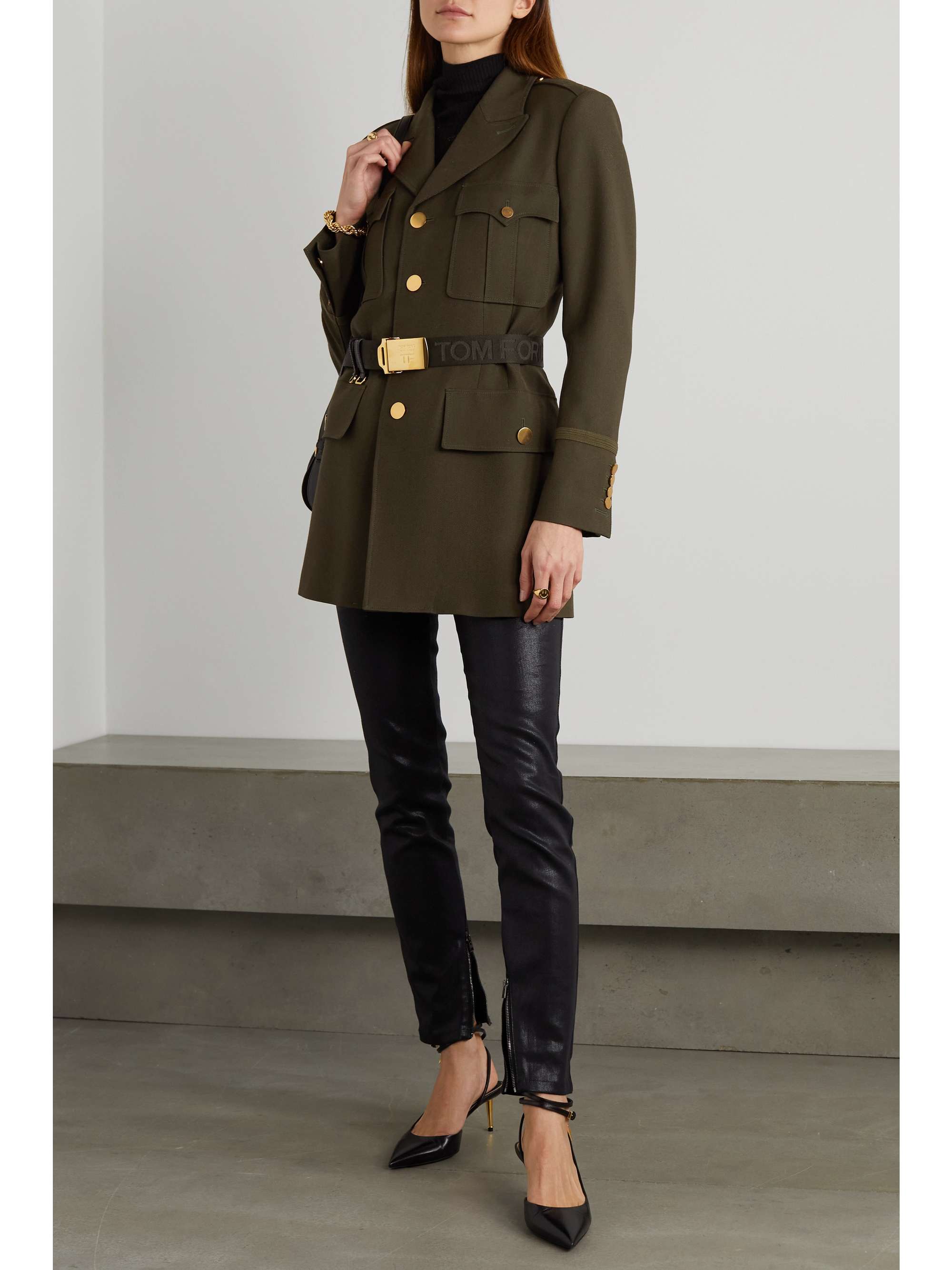 Belted sales military jacket
