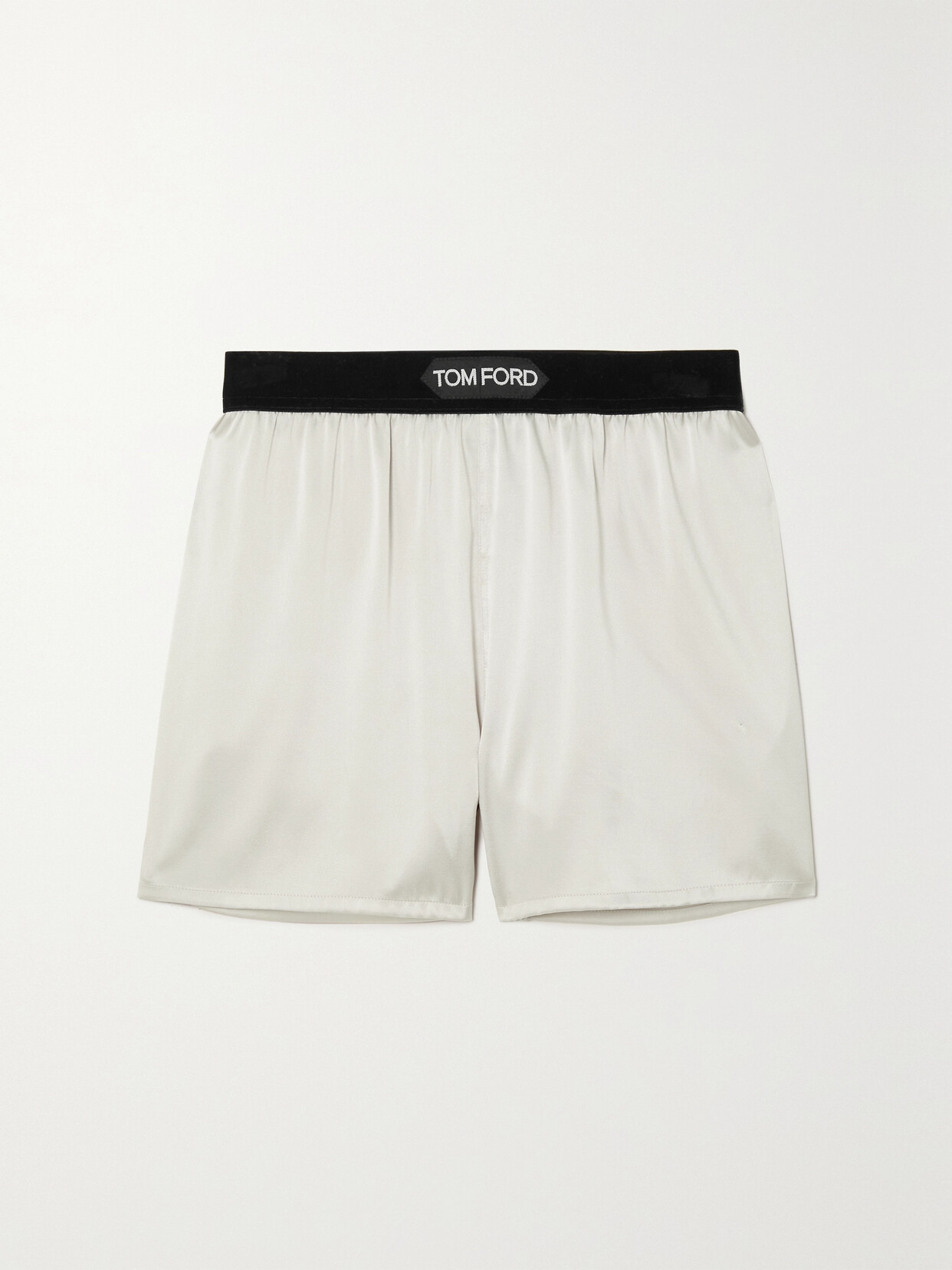 TOM FORD VELVET-TRIMMED STRETCH-SILK SATIN SHORTS