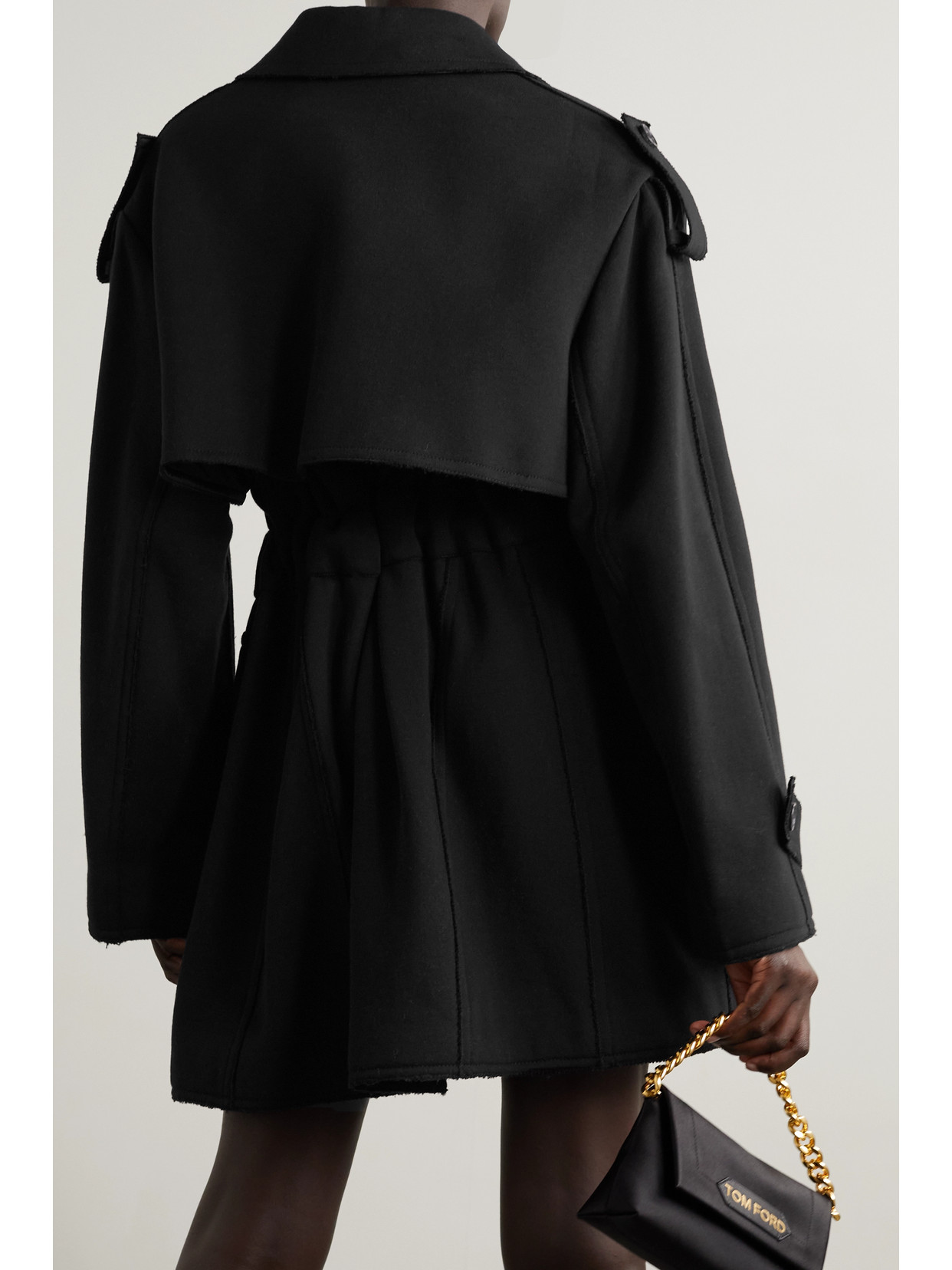 Tom Ford Belted Frayed Cotton-jersey Trench Coat In Black