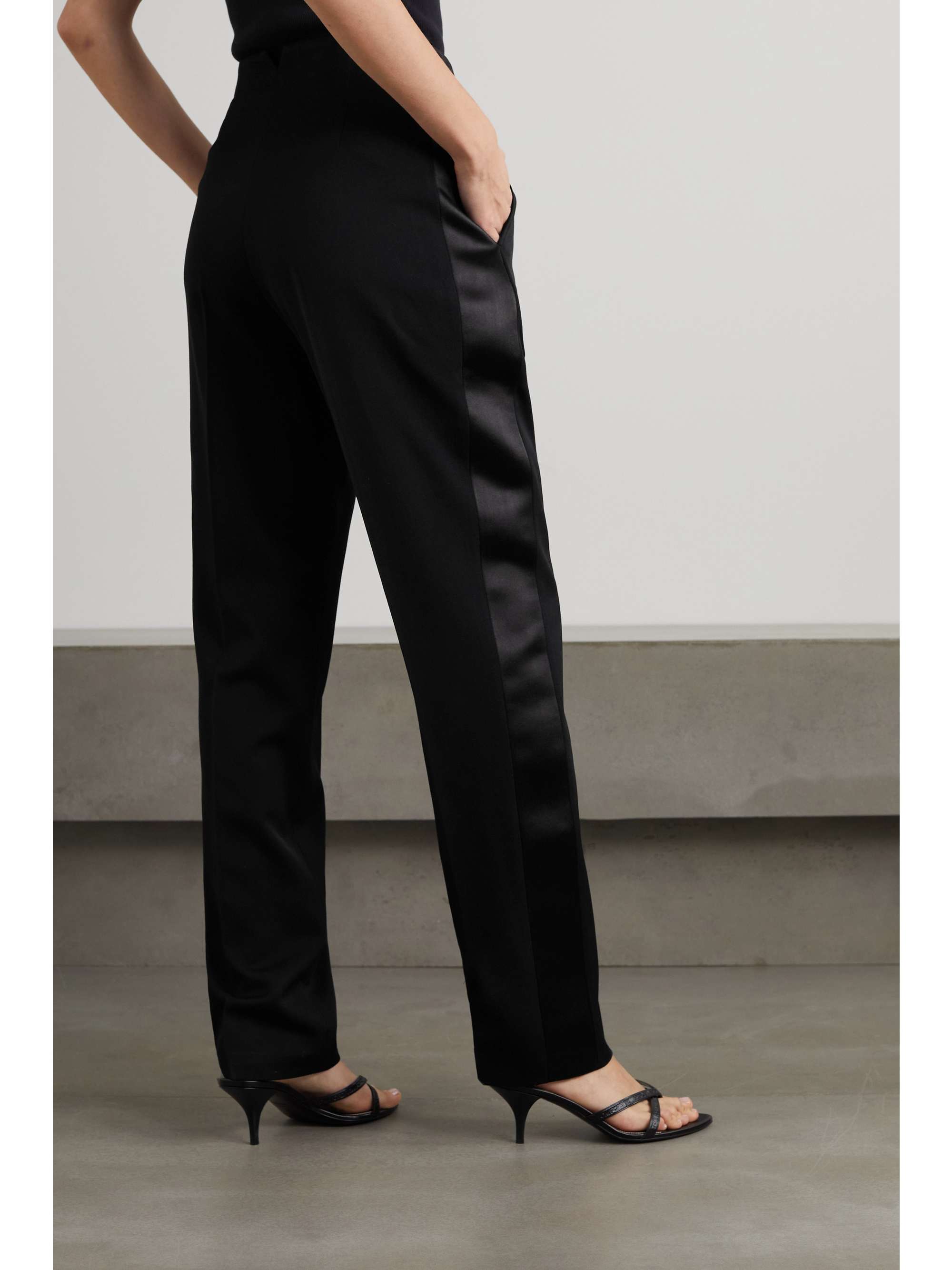 Black Satin-trimmed wool tapered pants 