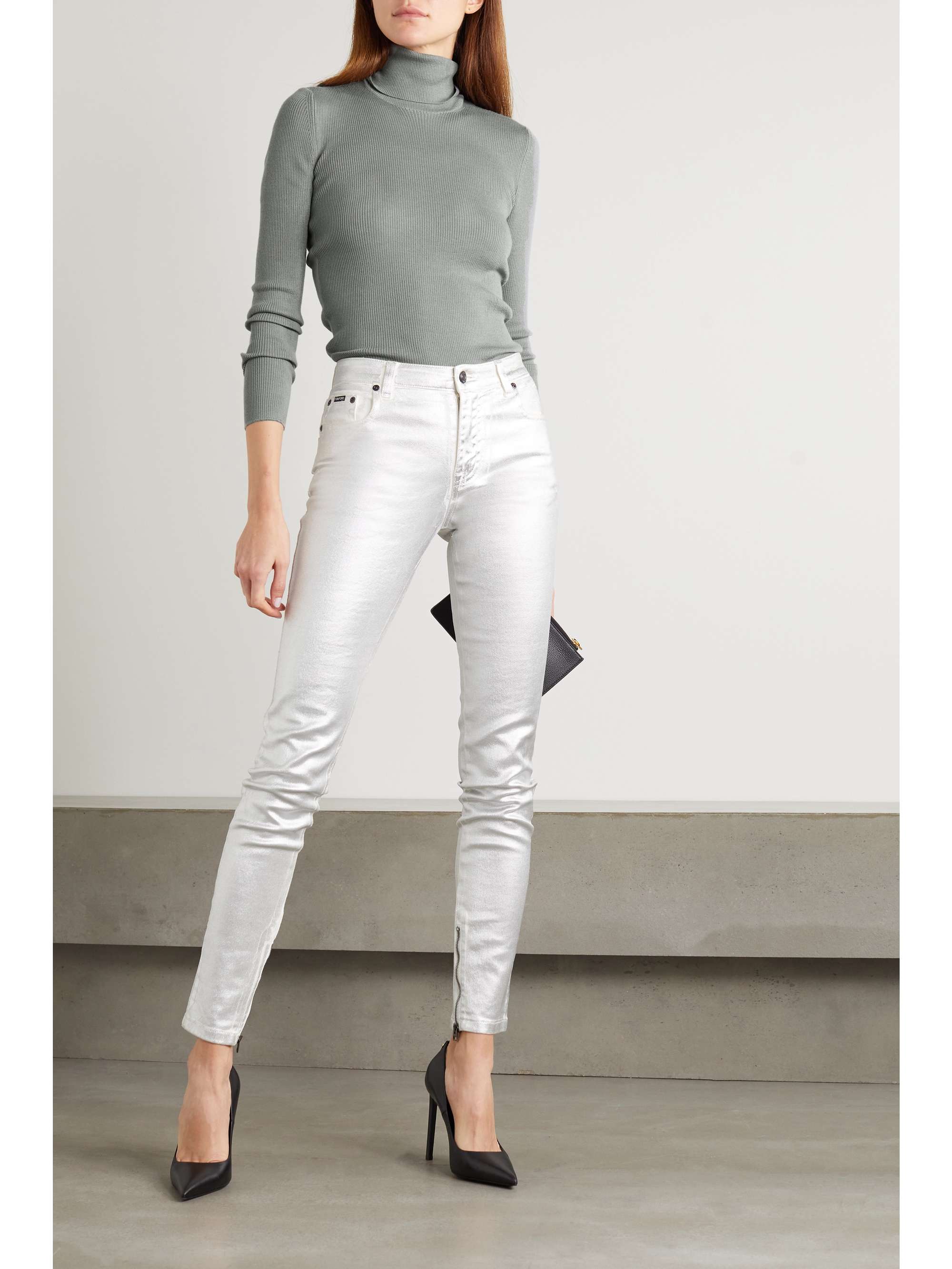 Gray Ribbed cashmere and silk-blend 