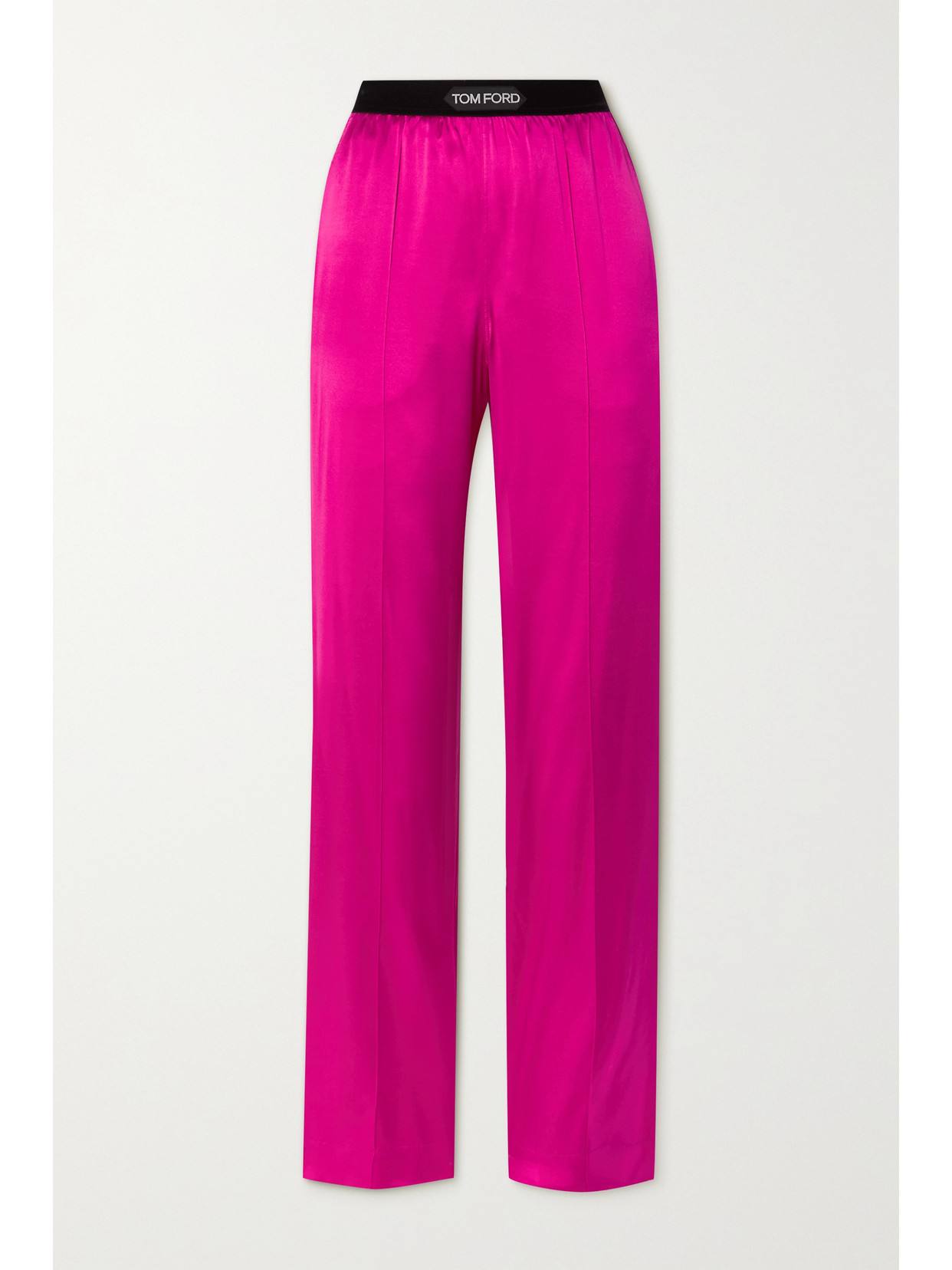 Tom Ford Fuchsia Satin Pants With Logo On Waistband In Stretch Silk Woman In Purple