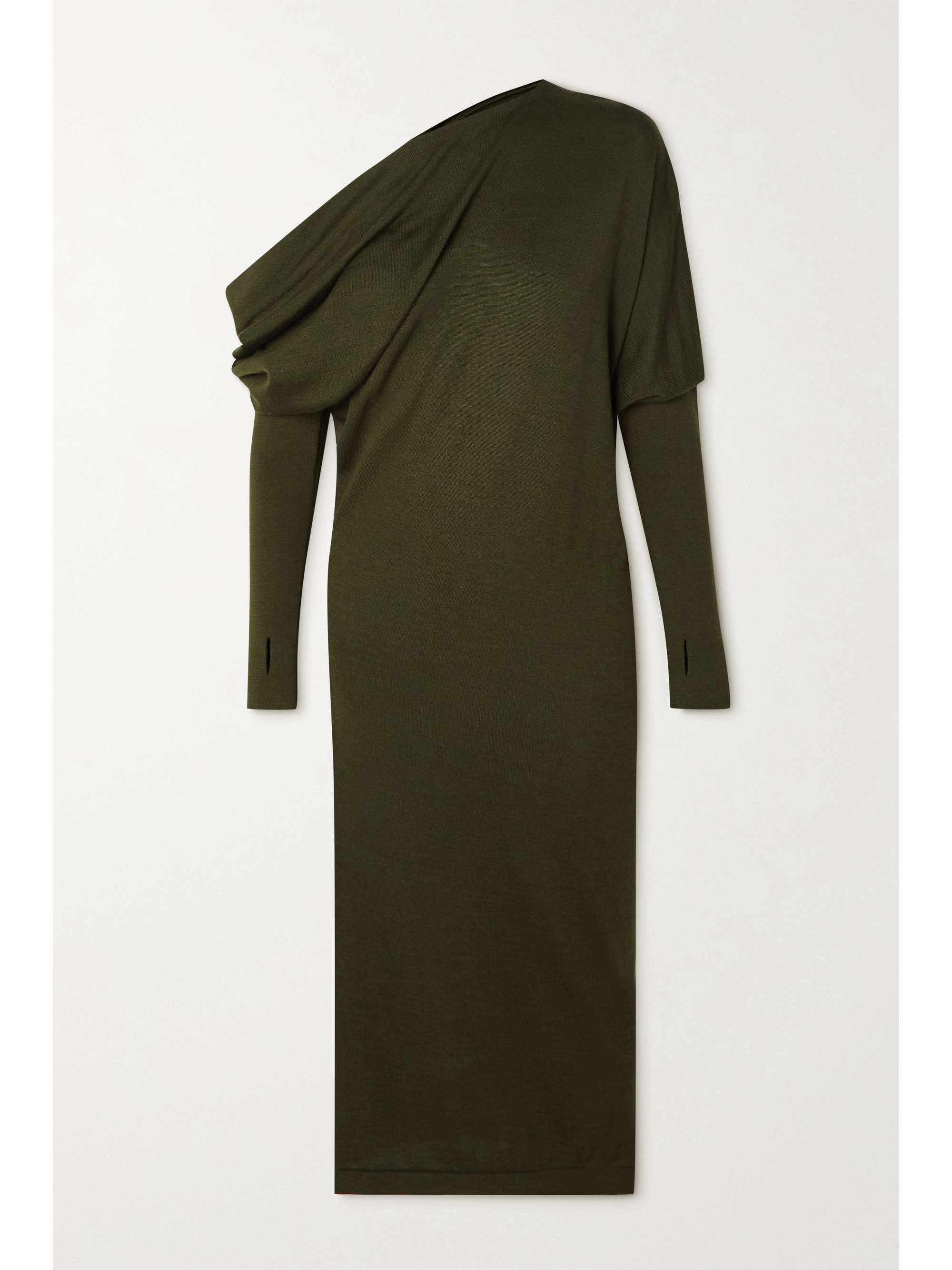 olive green one shoulder dress