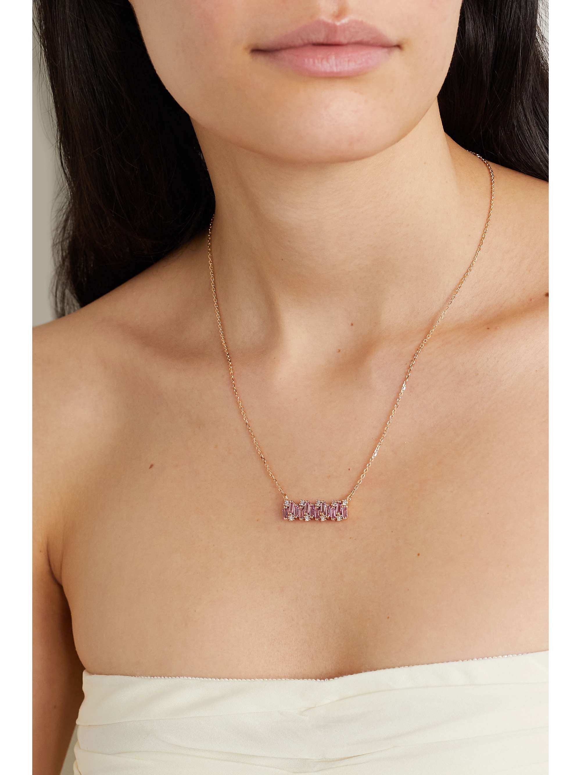SUZANNE KALAN 18-karat rose gold, sapphire and diamond necklace