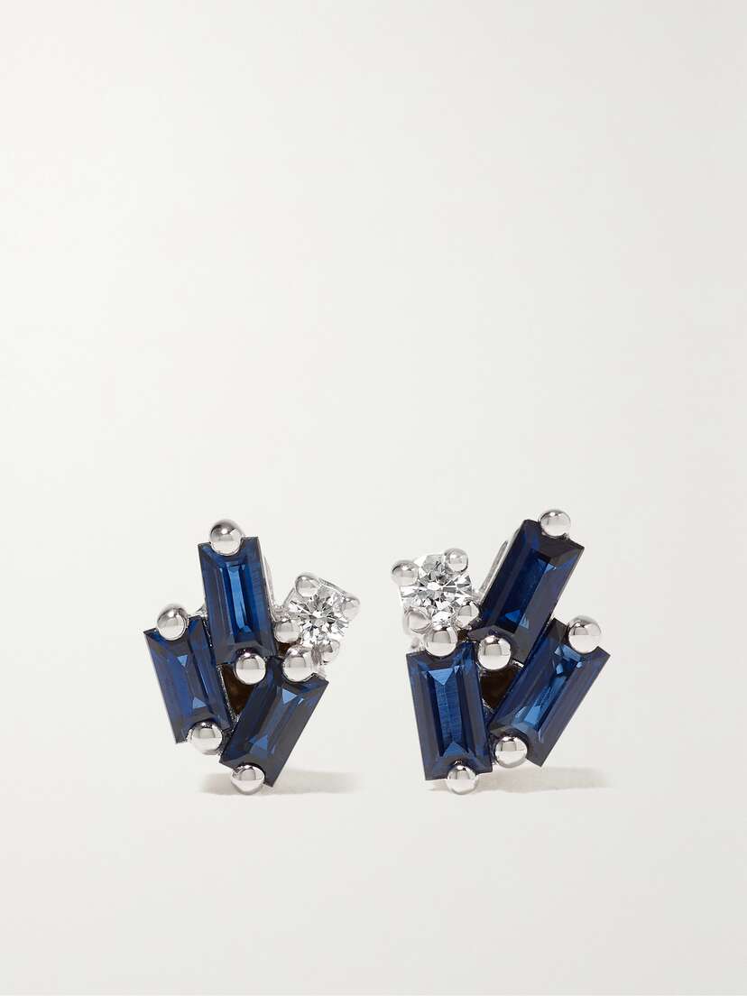 Suzanne Kalan 18-karat White Gold, Sapphire And Diamond Earrings