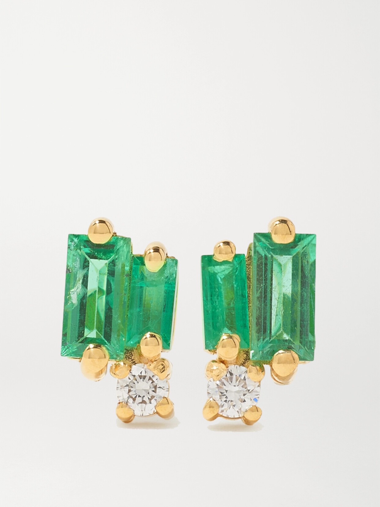 Suzanne Kalan 18k Yellow Gold Emerald & Diamond Stud Earrings In Gold