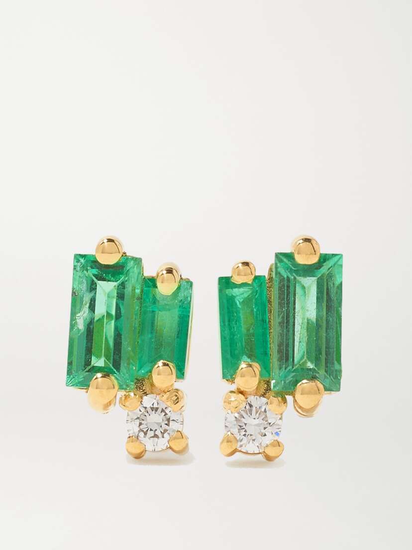 Suzanne Kalan 18-karat Gold, Emerald And Diamond Earrings