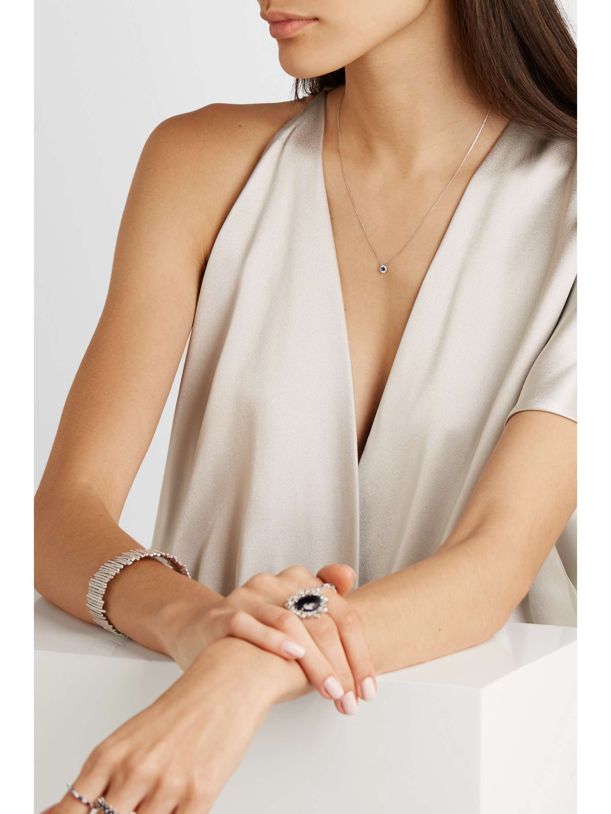 SUZANNE KALAN 18-karat white gold, sapphire and diamond necklace