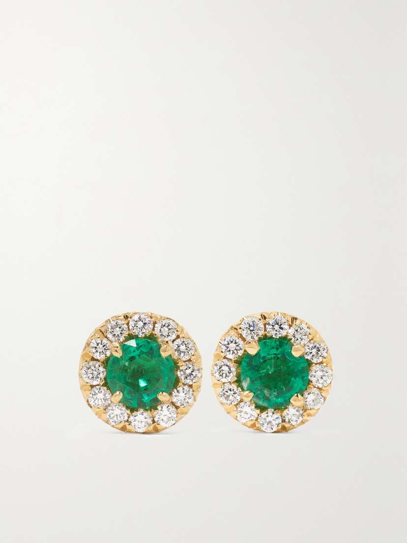 Suzanne Kalan 18-karat Gold, Emerald And Diamond Earrings