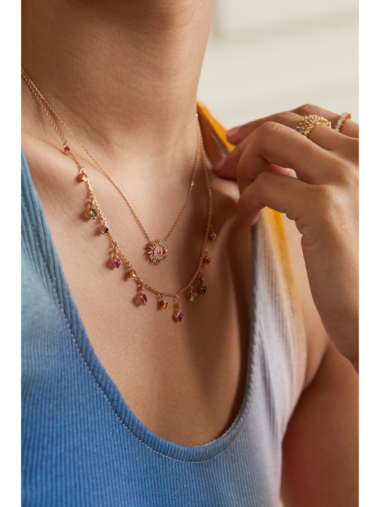 Shop Suzanne Kalan 18-karat Rose Gold, Diamond And Sapphire Necklace