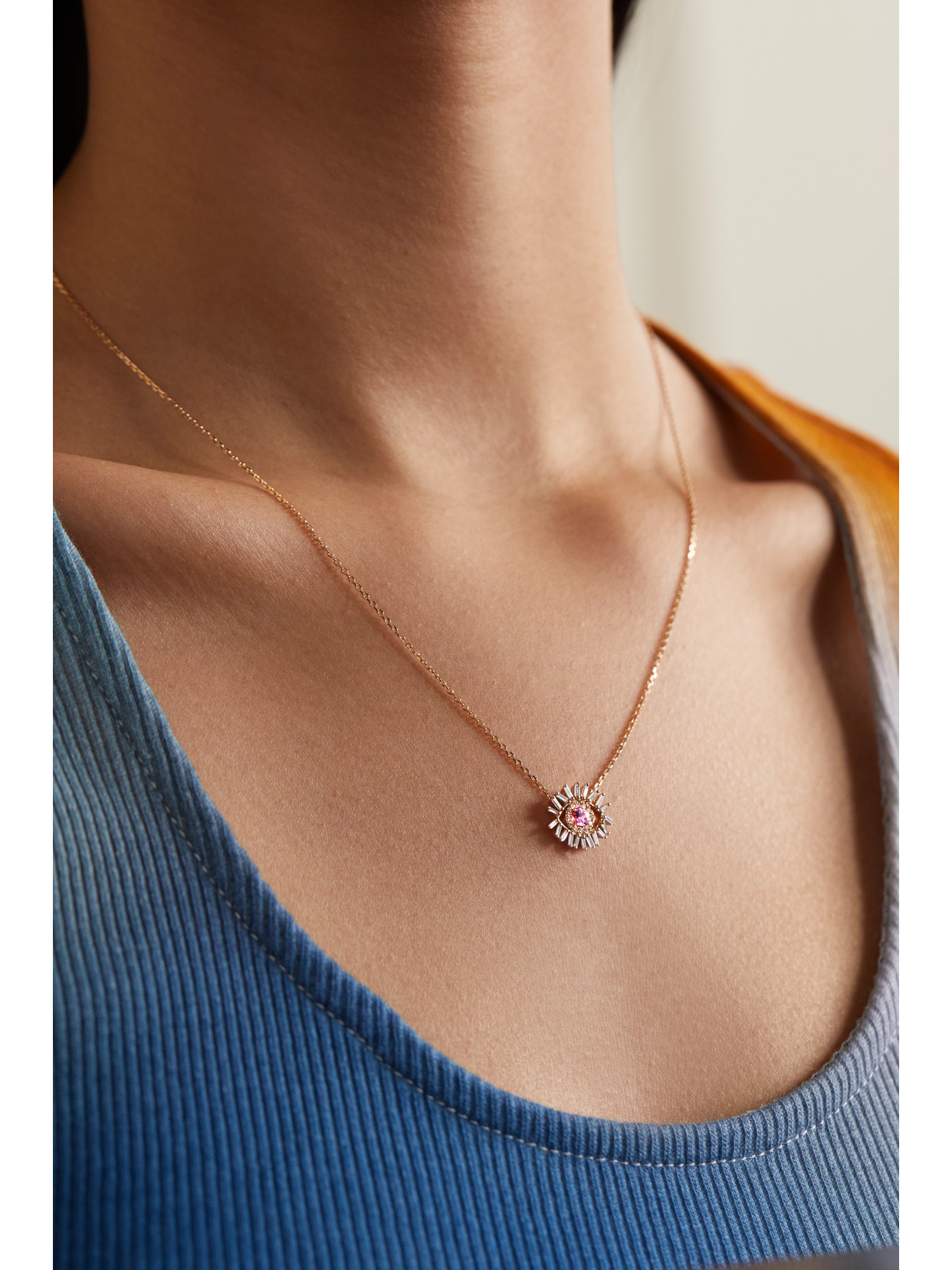 Suzanne Kalan Rose Gold One of A Kind Pink Sapphire and Diamond Necklace