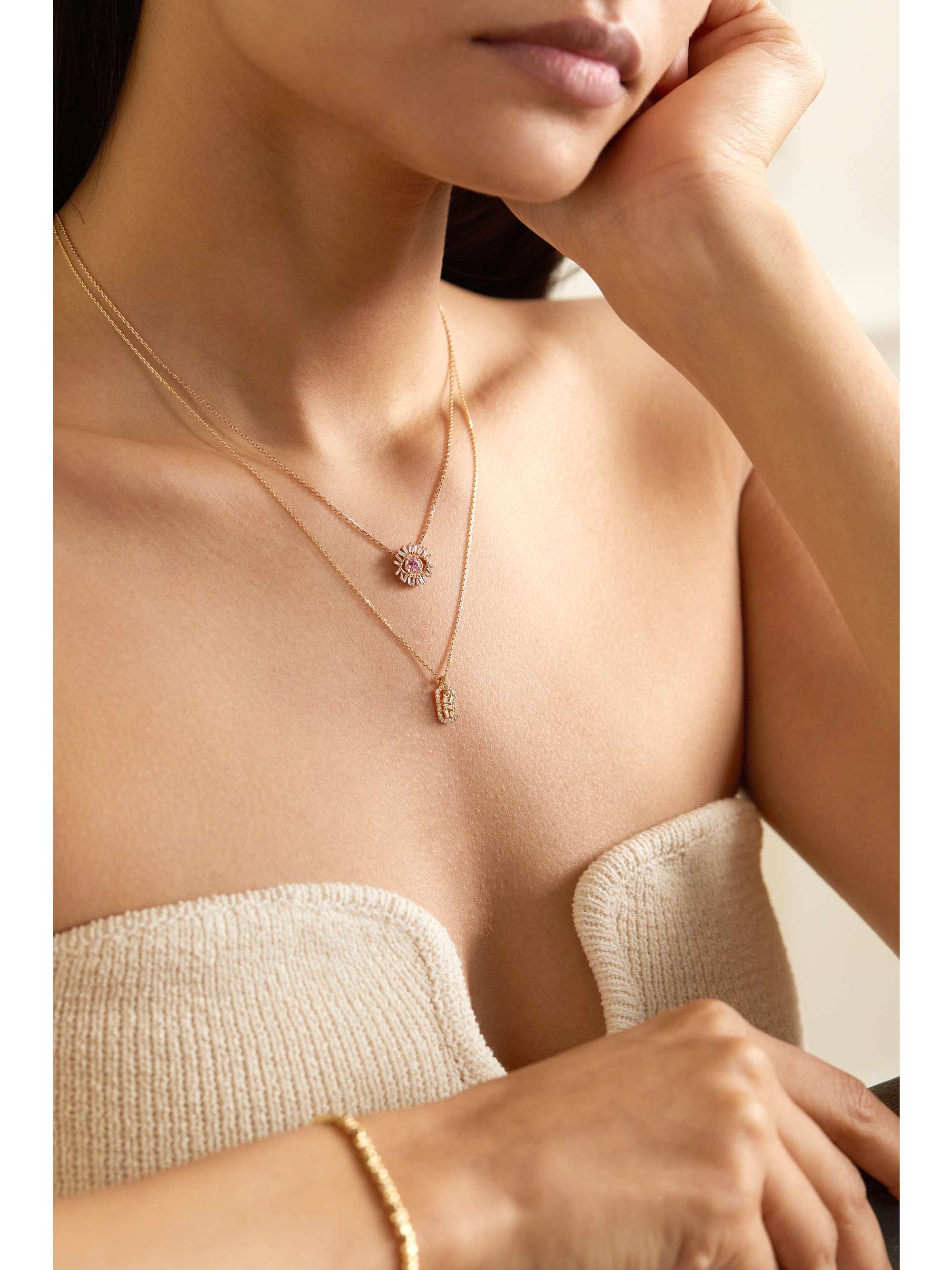 SUZANNE KALAN 18-karat white gold diamond necklace