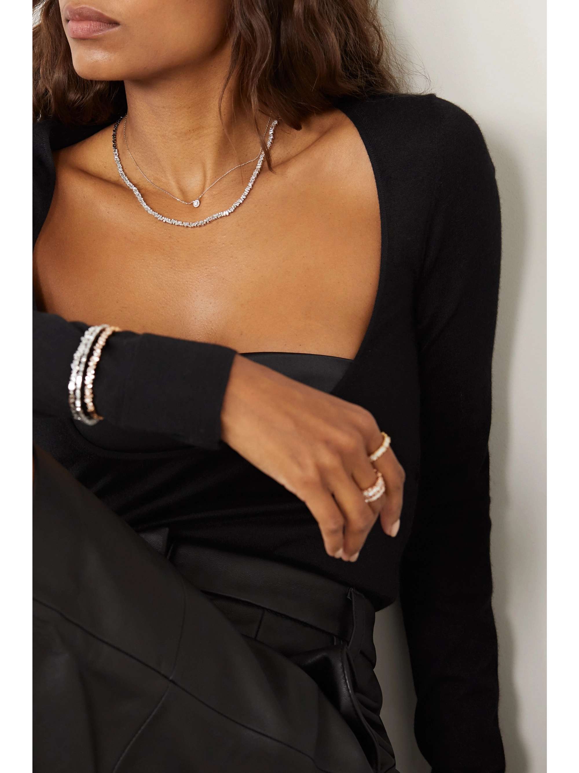 SUZANNE KALAN 18-karat white gold diamond necklace