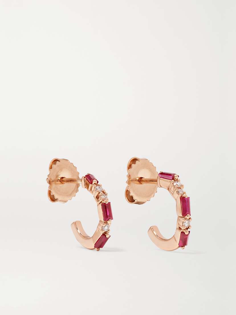 Suzanne Kalan 18-karat Rose Gold, Ruby And Diamond Hoop Earrings