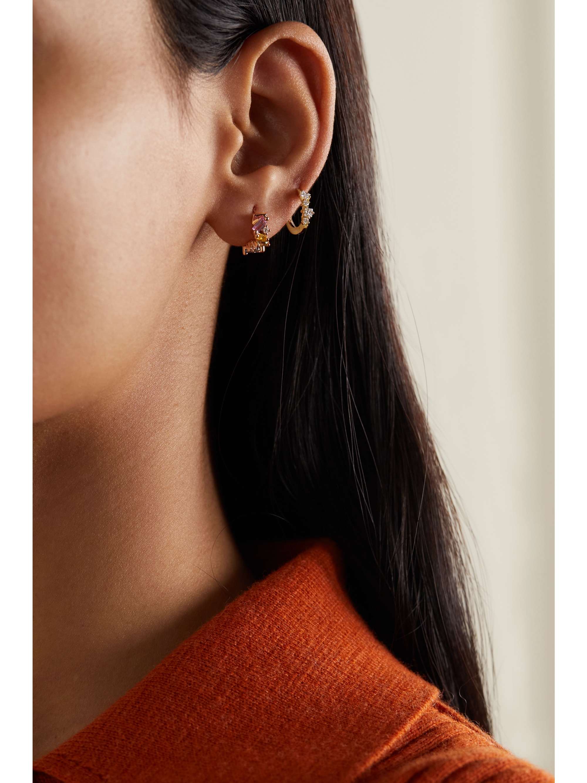 SUZANNE KALAN 18-karat gold diamond hoop earrings