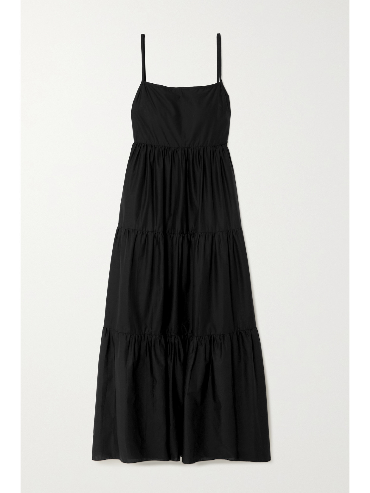 Matteau + Net Sustain Tiered Organic Cotton-poplin Maxi Dress In Black